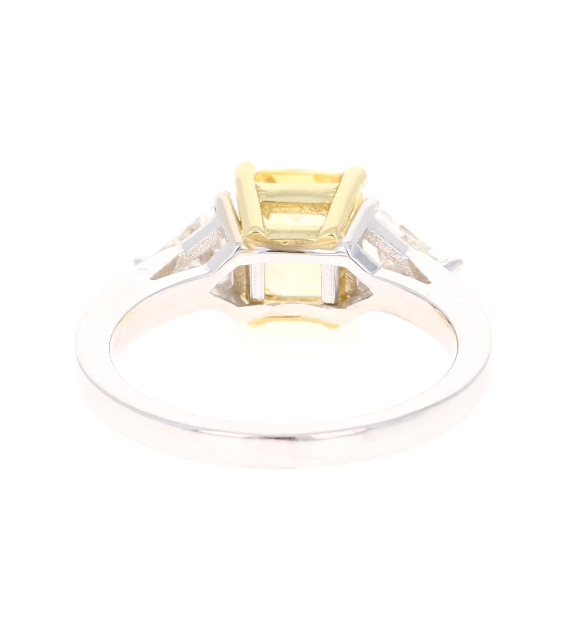 Cushion Cut 2.65 Carat GIA Certified Yellow Sapphire and Diamond 18 Karat White Gold Ring