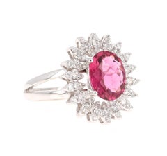 2.65 Carat Hot Pink Tourmaline Diamond White Gold Ring