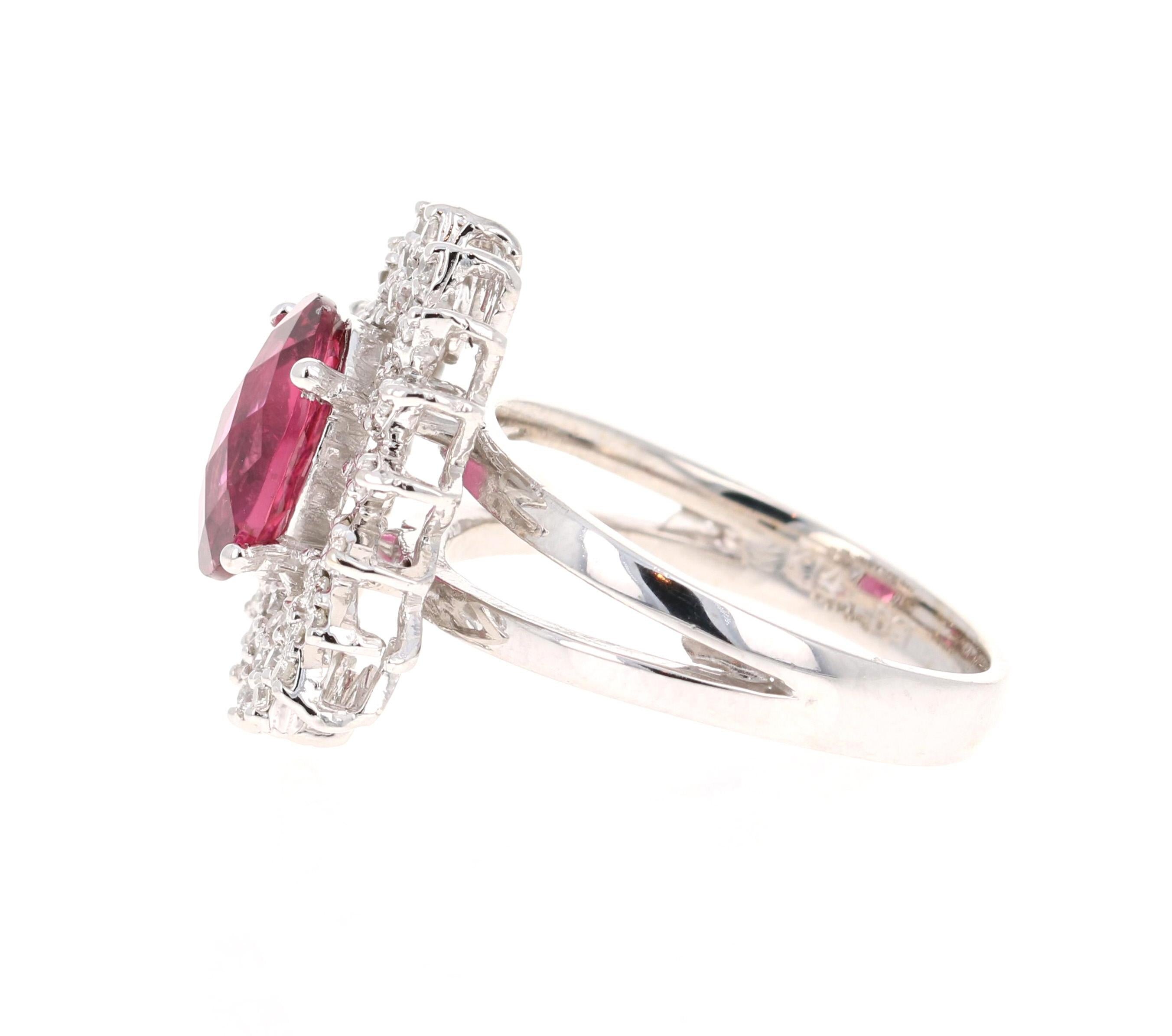 Contemporary 2.65 Carat Hot Pink Tourmaline Diamond White Gold Ring For Sale