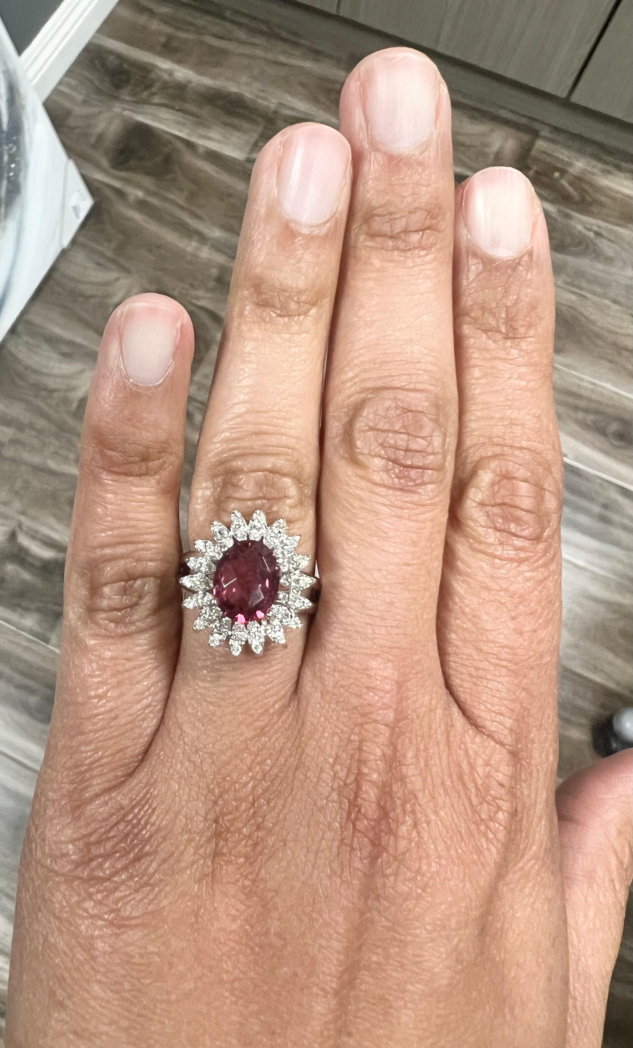 2.65 Carat Hot Pink Tourmaline Diamond White Gold Ring In New Condition For Sale In Los Angeles, CA