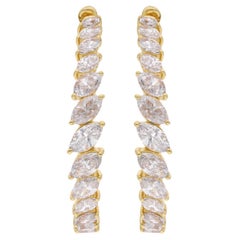 Pendientes de aro de diamantes marquesa de 2,65 quilates Oro amarillo de 14 quilates Joyería hecha a mano