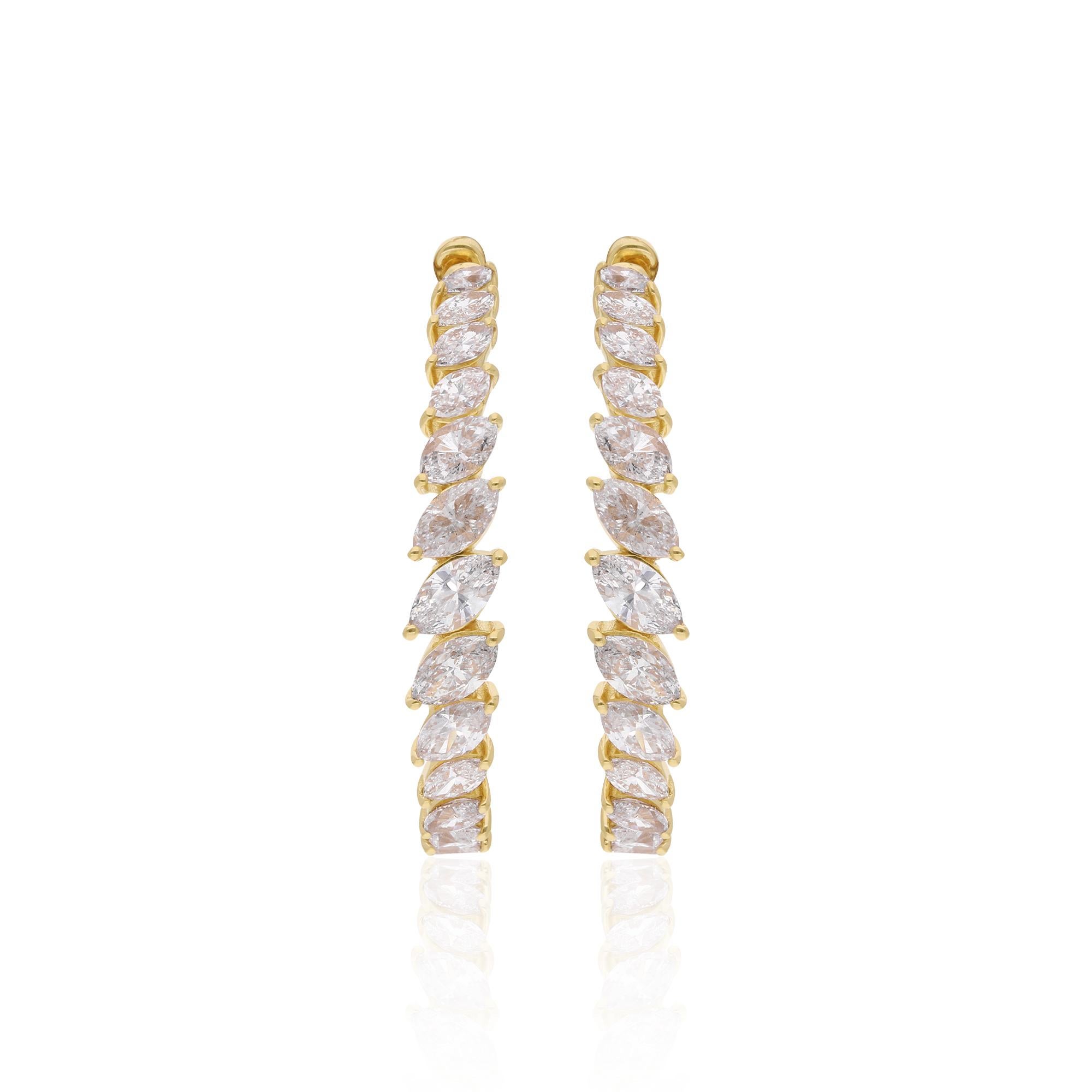Modern 2.65 Carat Marquise Diamond Hoop Earrings 18 Karat Yellow Gold Handmade Jewelry For Sale