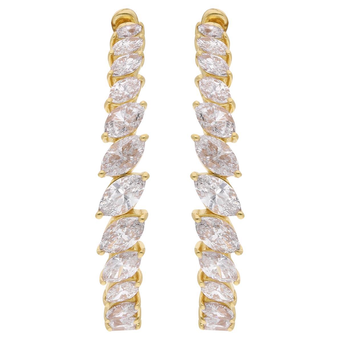 2.65 Carat Marquise Diamond Hoop Earrings 18 Karat Yellow Gold Handmade Jewelry