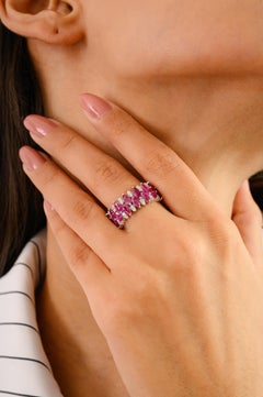 2.65 Carat Marquise Ruby with Diamonds Wedding Band Ring in 14k White Gold