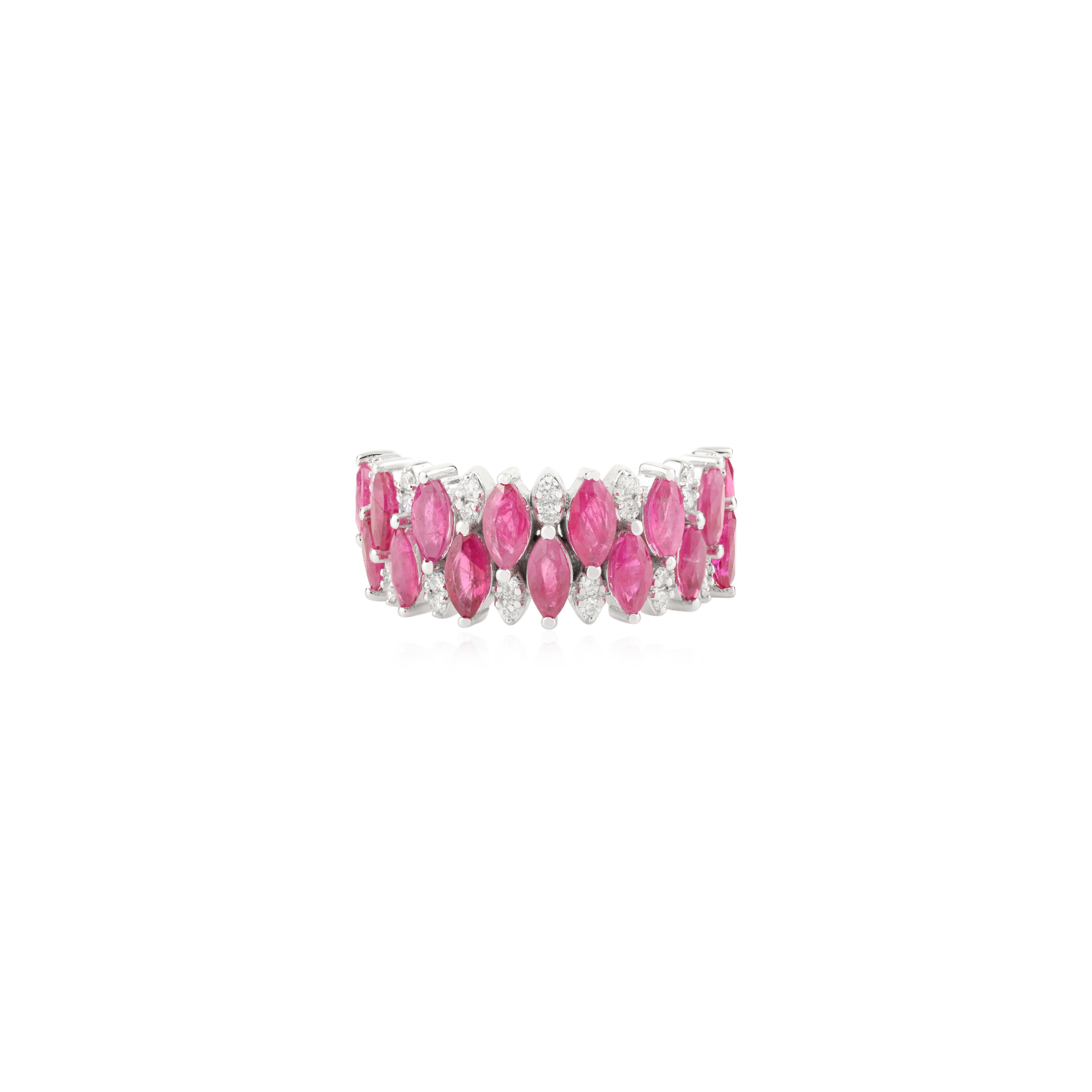 En vente :  2.65 Carat Marquise Ruby with Diamonds Wedding Band Ring in 14k White Gold (Anneau de mariage en or blanc 14k) 3