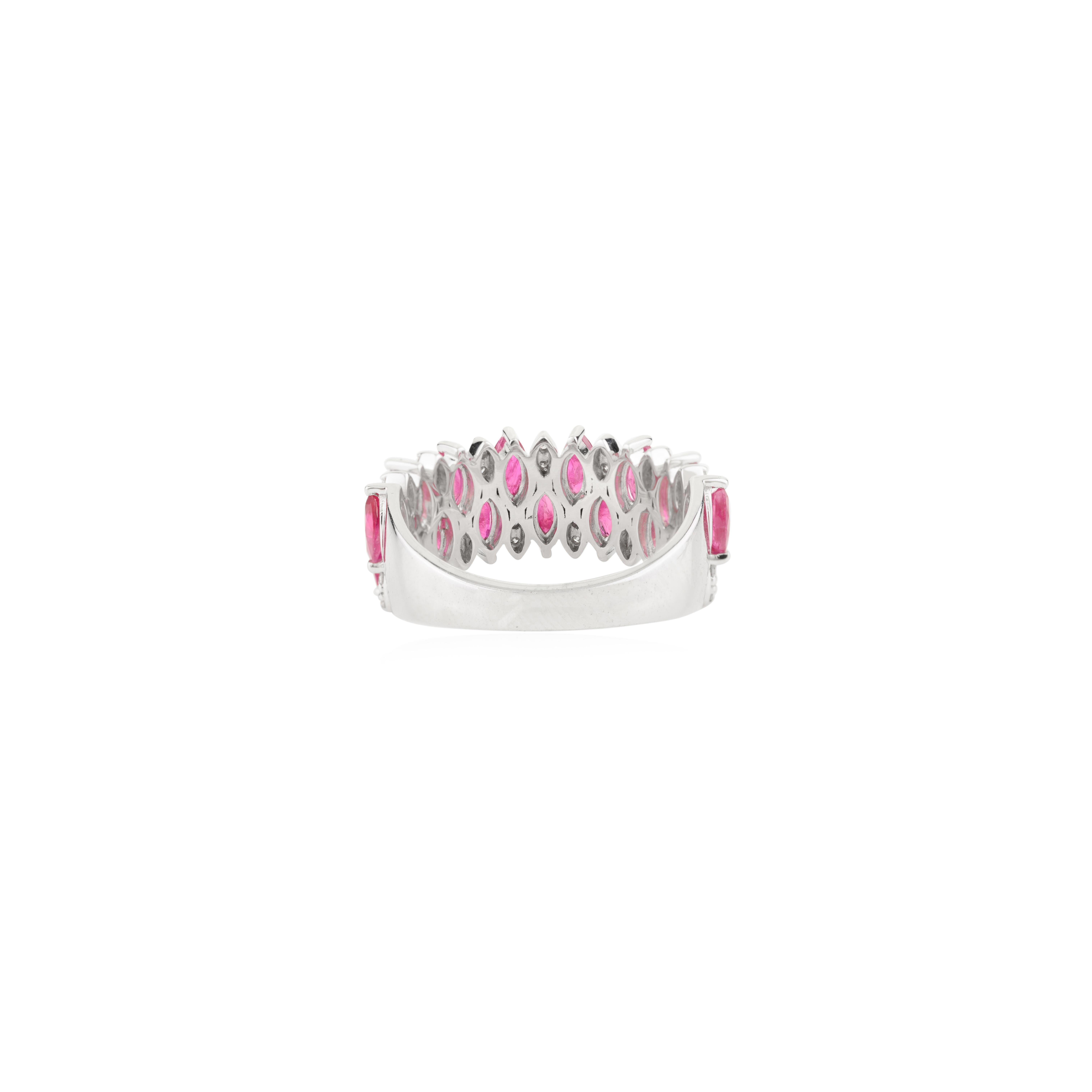En vente :  2.65 Carat Marquise Ruby with Diamonds Wedding Band Ring in 14k White Gold (Anneau de mariage en or blanc 14k) 7