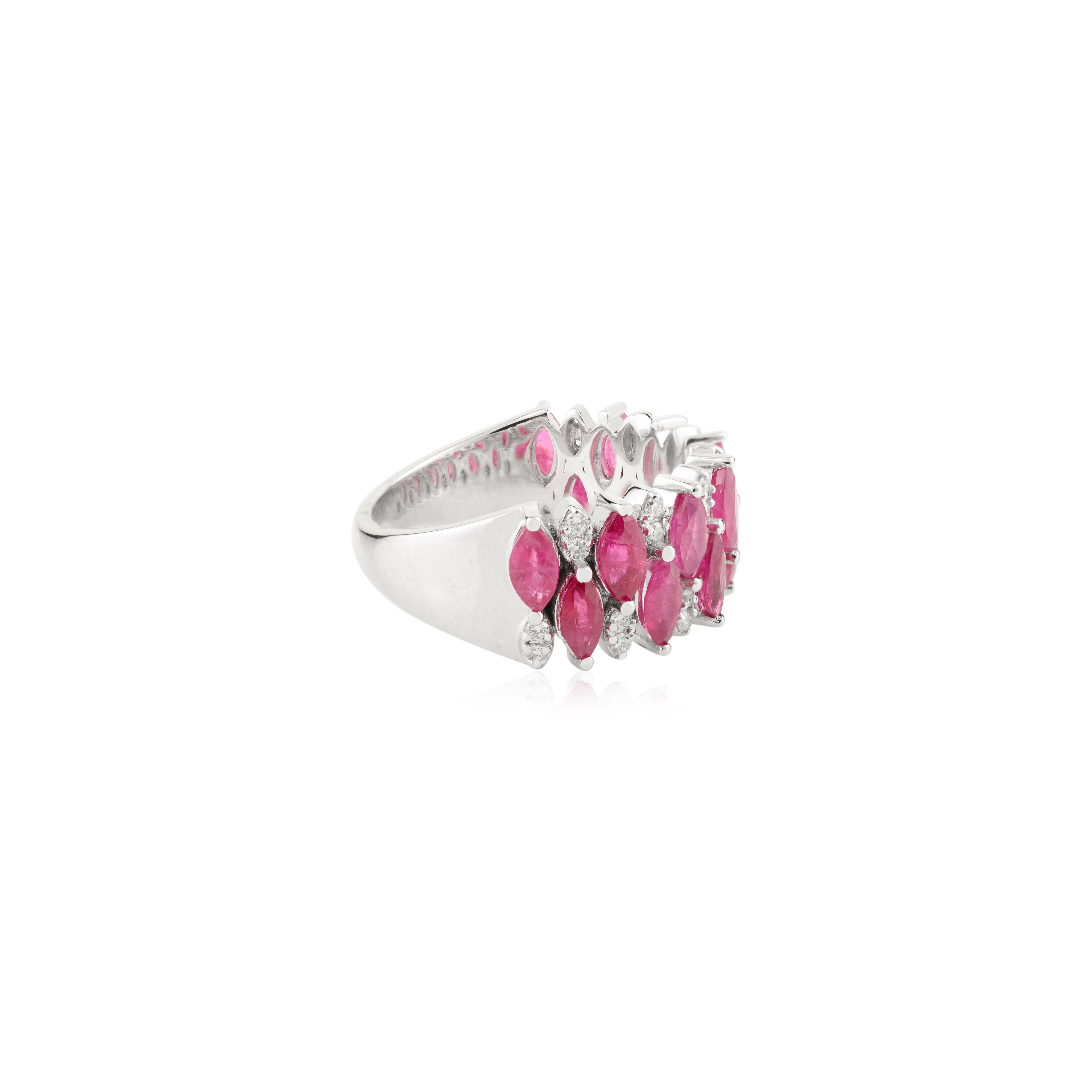 En vente :  2.65 Carat Marquise Ruby with Diamonds Wedding Band Ring in 14k White Gold (Anneau de mariage en or blanc 14k) 9