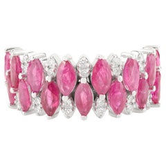 2.65 Carat Marquise Ruby with Diamonds Wedding Band Ring in 14k White Gold