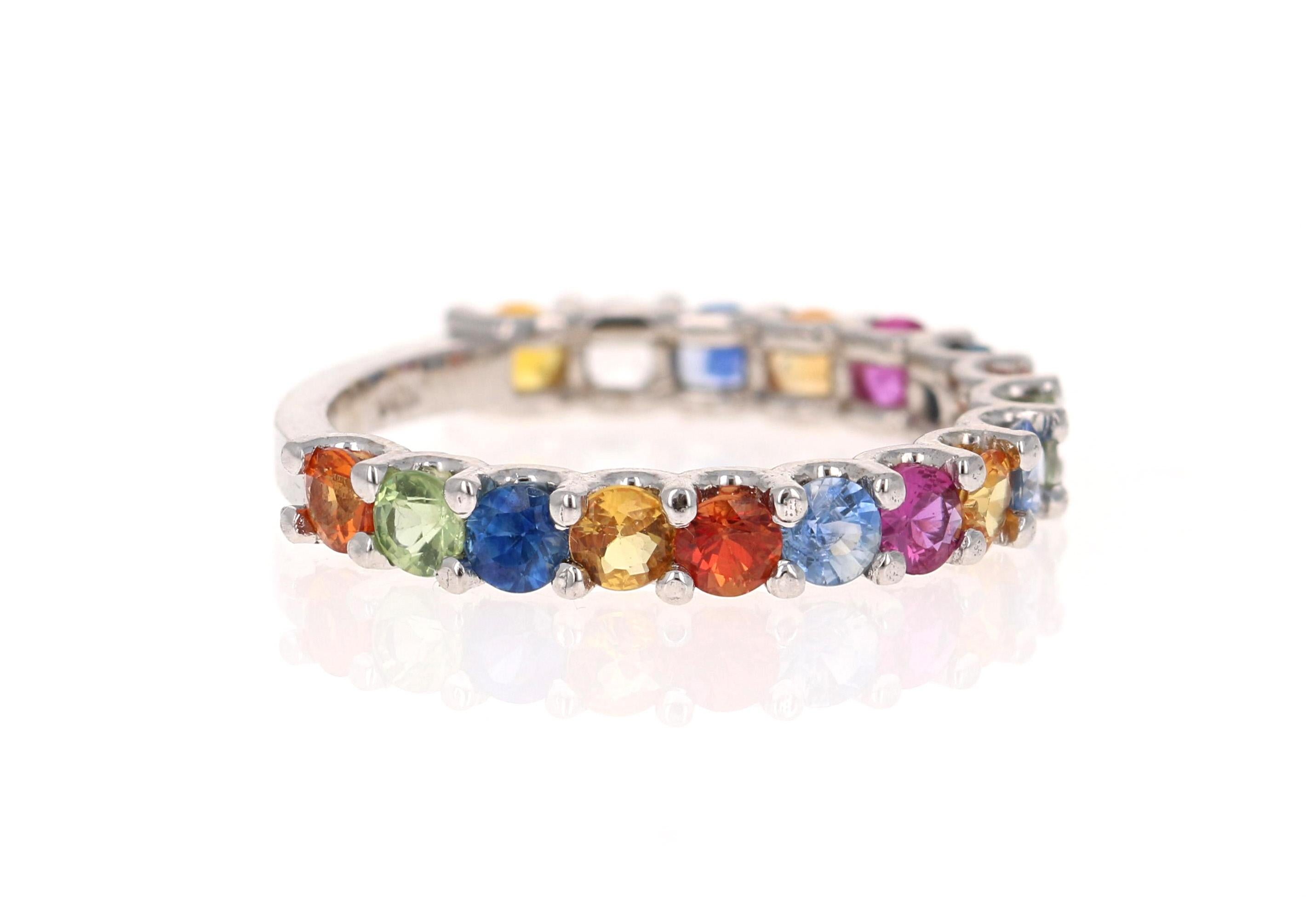 Contemporary Multi-Color Sapphire White Gold Stackable Band 