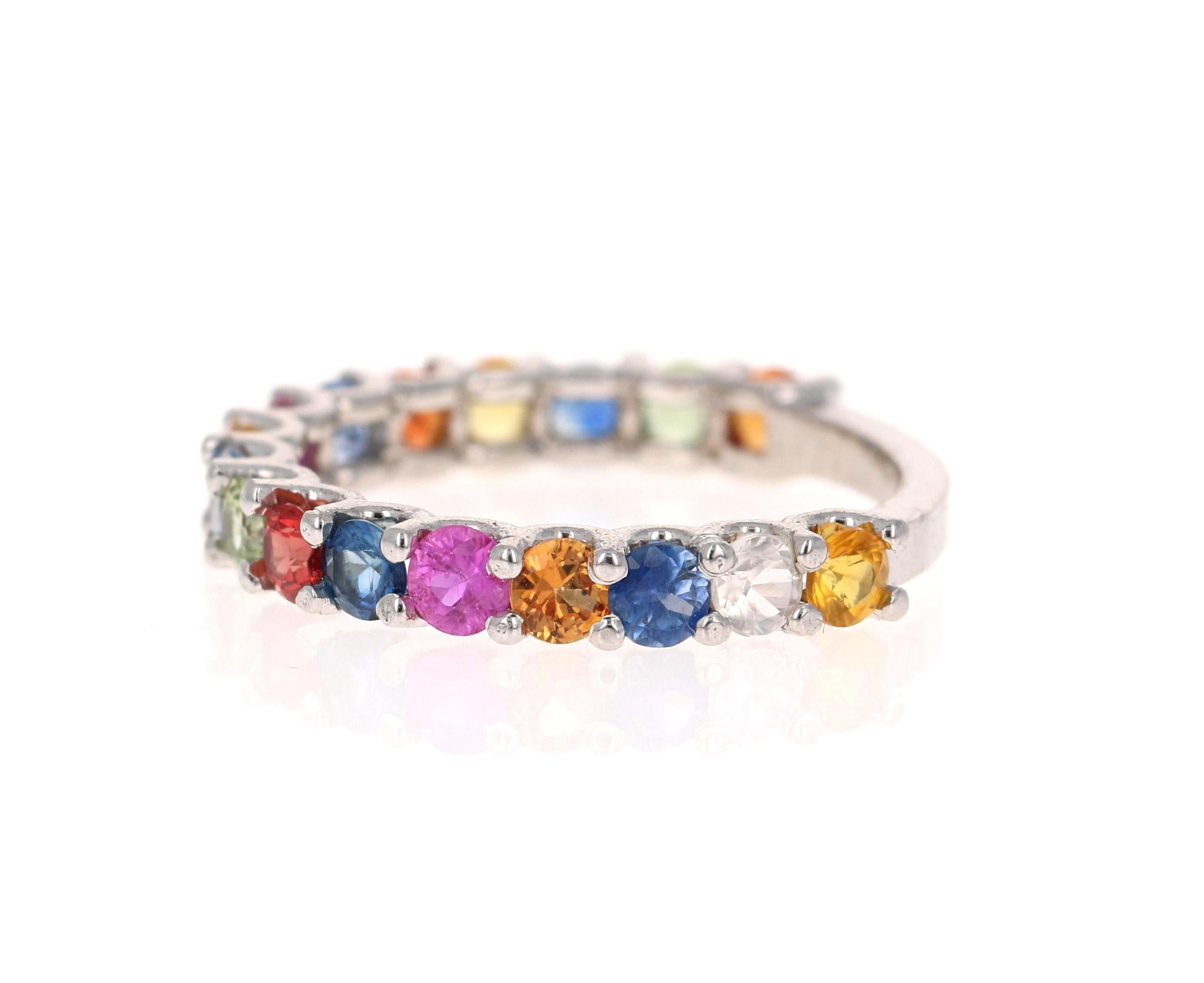 Round Cut Multi-Color Sapphire White Gold Stackable Band 