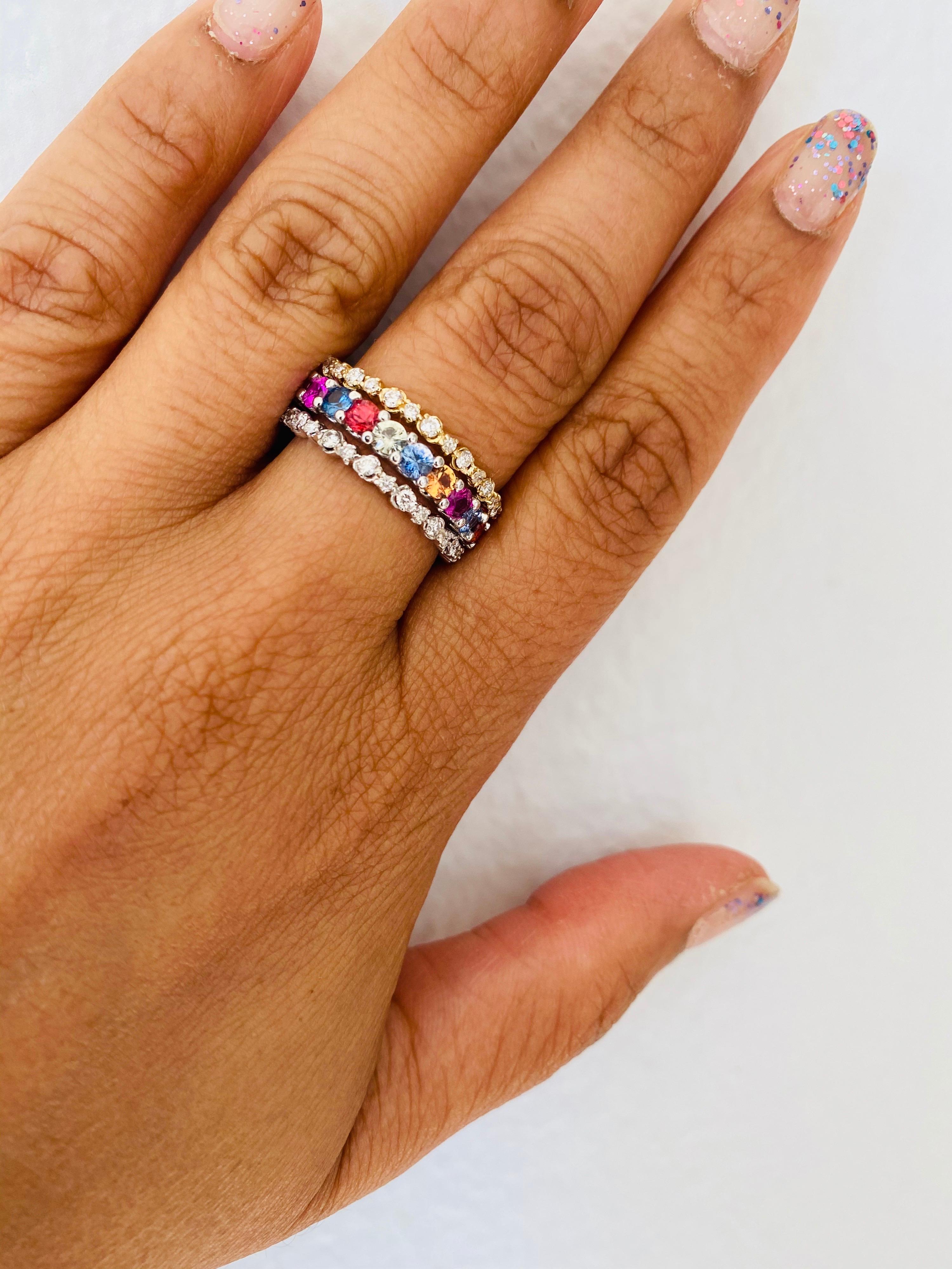 Multi-Color Sapphire White Gold Stackable Band  3