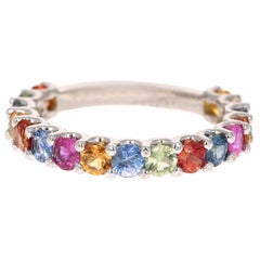Multi-Color Sapphire White Gold Stackable Band 