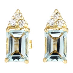 Pendientes de Diamantes Aguamarina en Oro Amarillo de 14 Kilates
