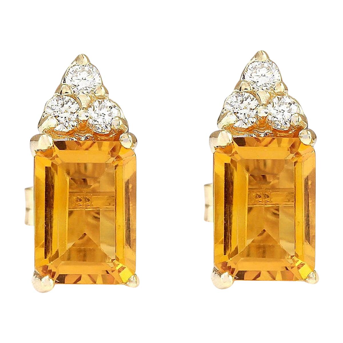 Citrine Diamond Earrings In 14 Karat Yellow Gold