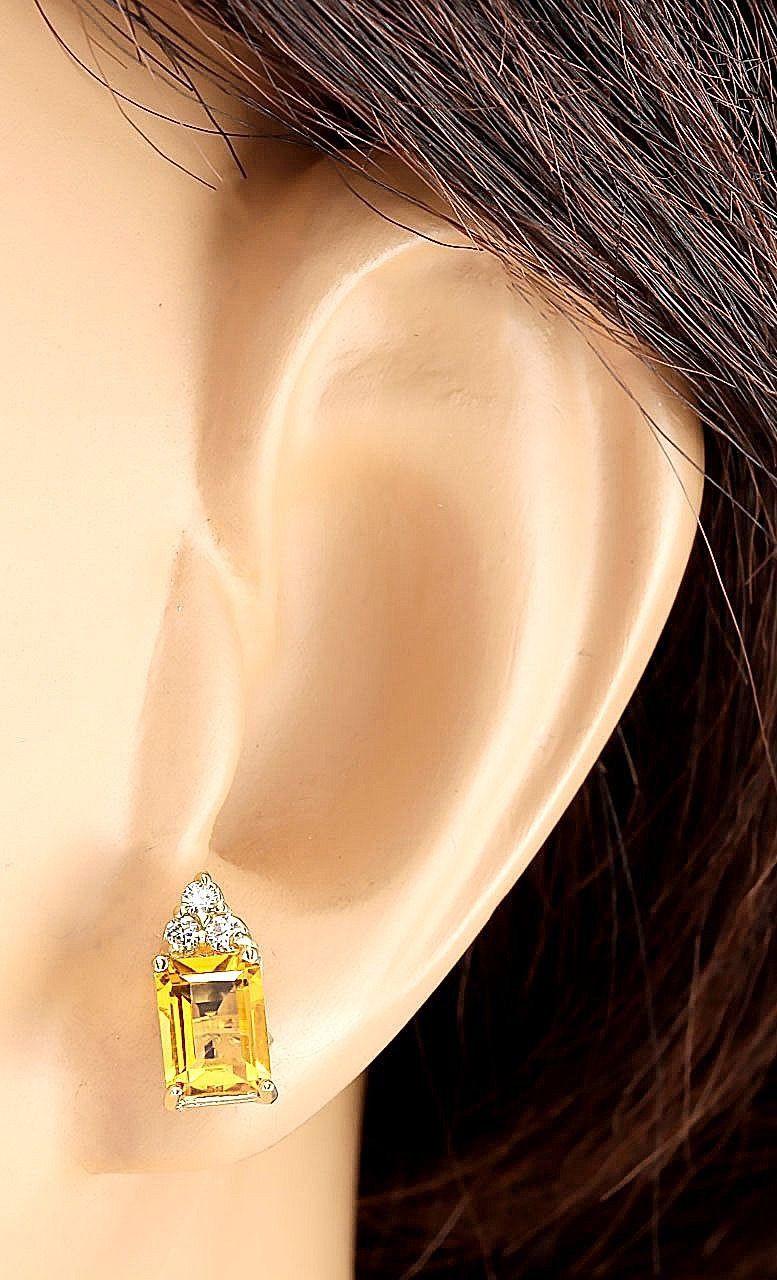 Citrin-Diamant-Ohrringe aus 14 Karat Gelbgold (Smaragdschliff) im Angebot
