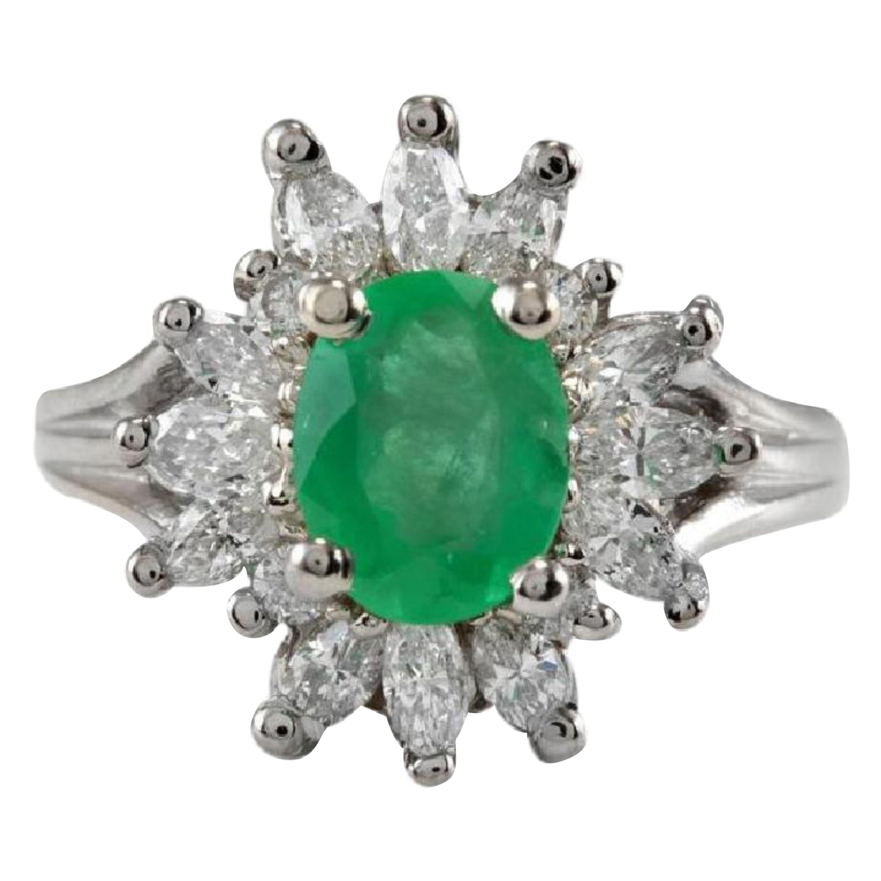 2.65 Carat Natural Colombian Emerald and Diamond 14 Karat Solid White Gold Ring For Sale