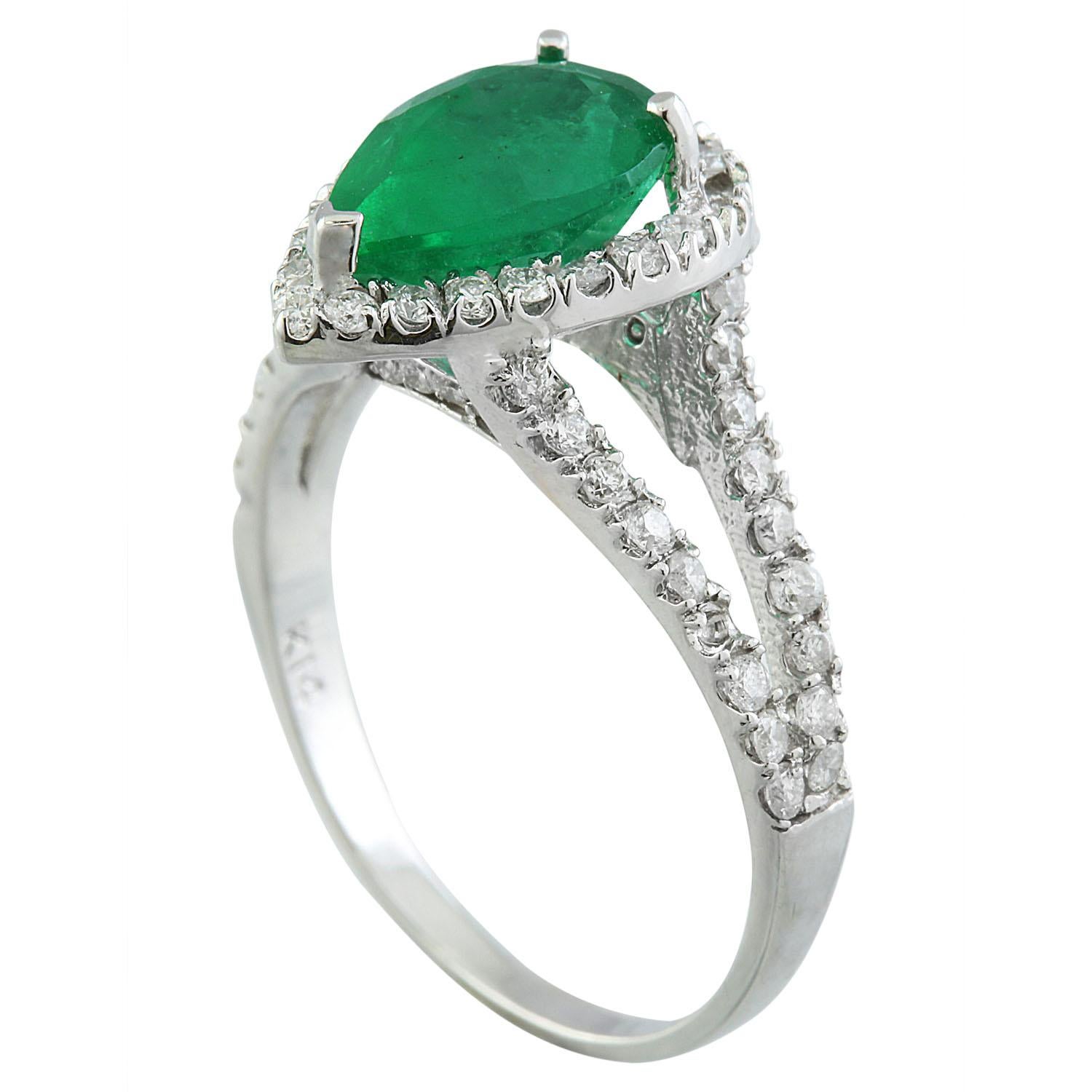 2.65 Carat Natural Emerald 14 Karat Solid White Gold Diamond Ring
Stamped: 14K 
Ring Size: 7 
Total Ring Weight: 3.2 Grams 
Emerald Weight: 2.10 Carat (10.00x6.50 Millimeter) 
Diamond Weight: 0.55 Carat (F-G Color, VS2-SI1 Clarity) 
Quantity: