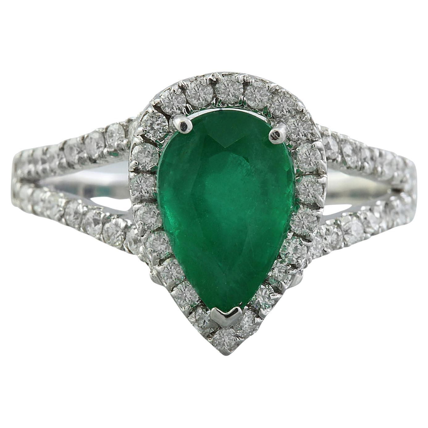 2.65 Carat Natural Emerald 14 Karat Solid White Gold Diamond Ring For Sale