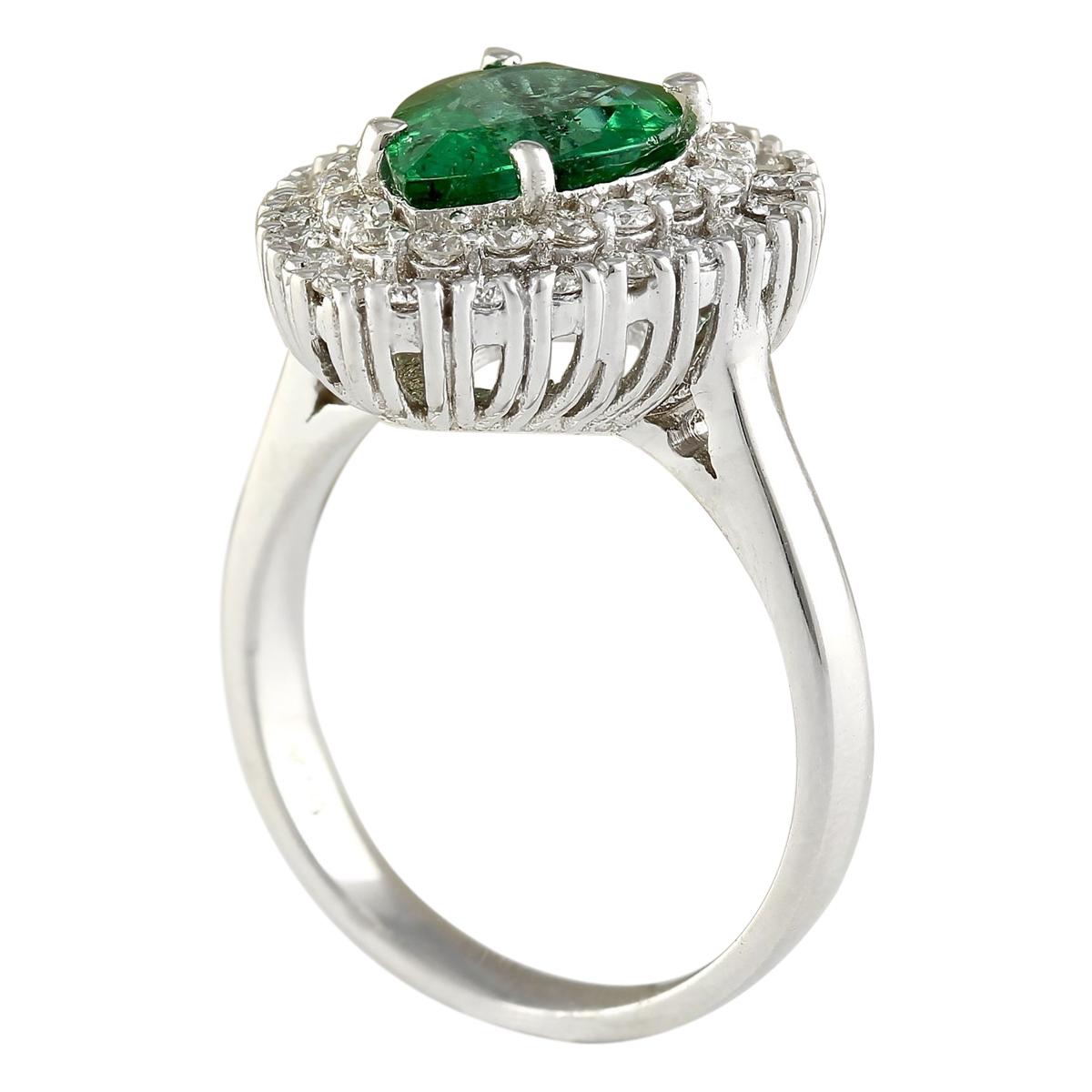 Pear Cut Natural Emerald 14 Karat White Gold Diamond Ring For Sale