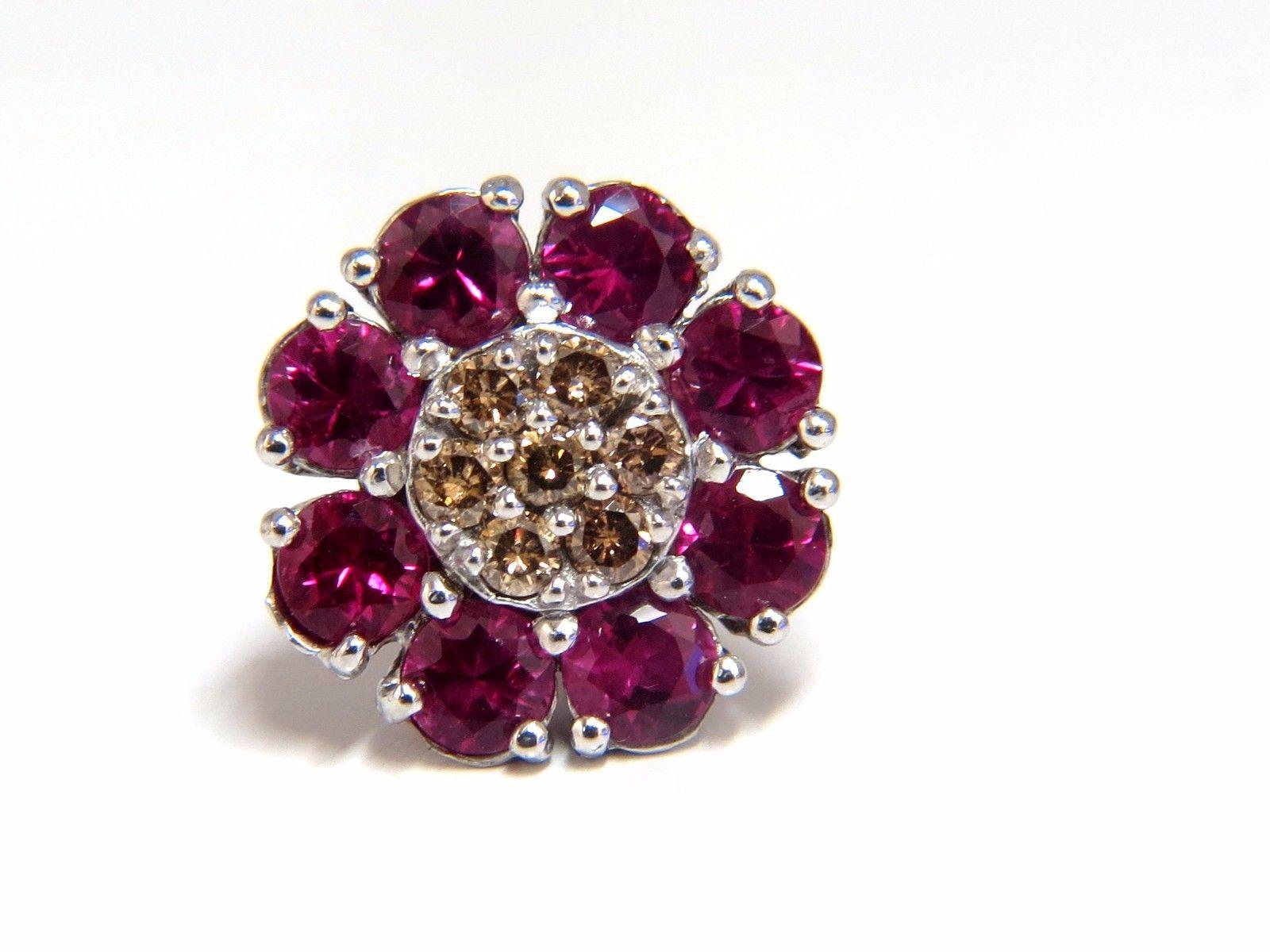 Women's or Men's 2.65 Carat Natural Fancy Color Diamonds Ruby Cluster Earrings 14 Karat For Sale