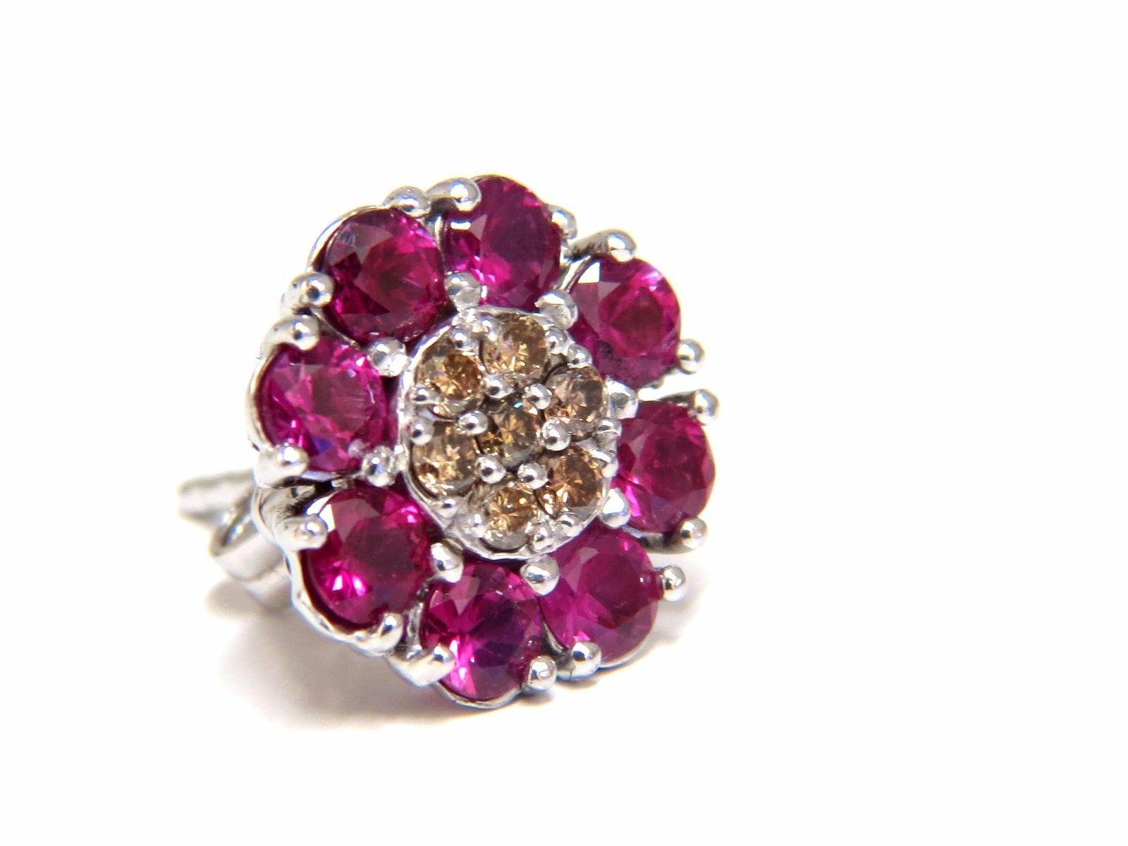 2.65 Carat Natural Fancy Color Diamonds Ruby Cluster Earrings 14 Karat For Sale 1