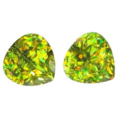 2.65 Carat Natural Green Fire Sphene (Titanite) Pear Cut Loose Gemstones Pair
