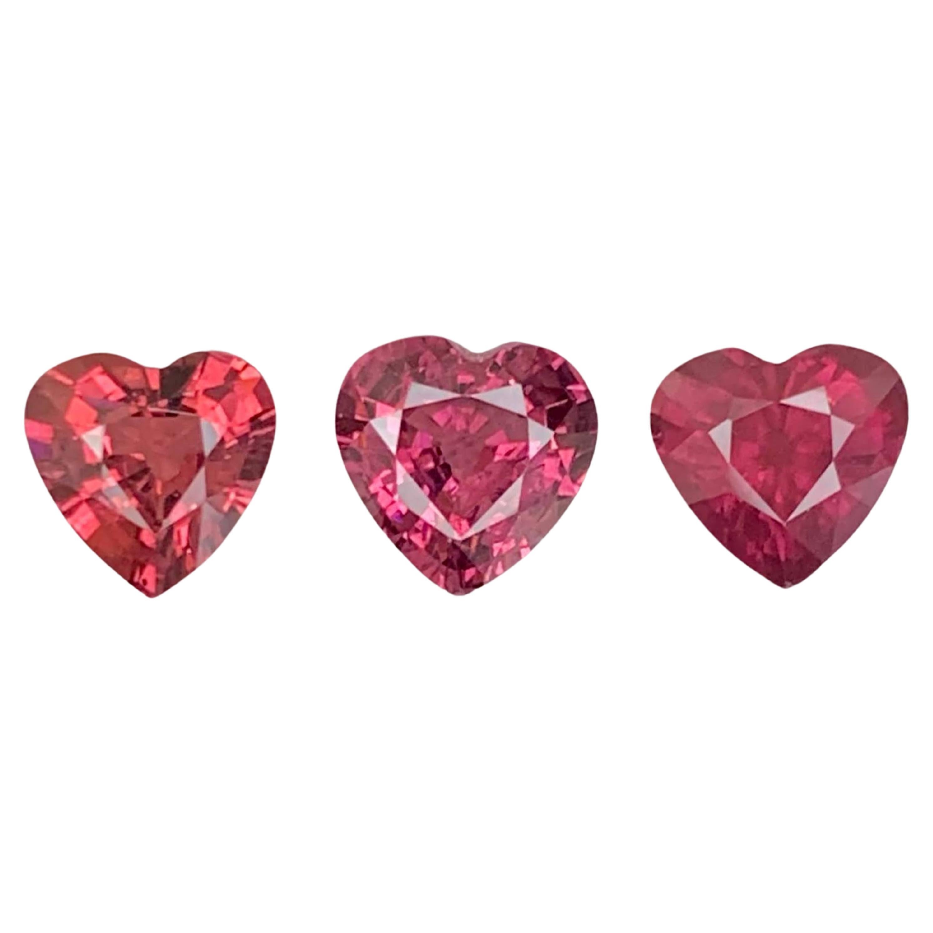 2.65 Carat Natural Loose 3 Piece Heart Shaped Garnet Set African Gemstones For Sale