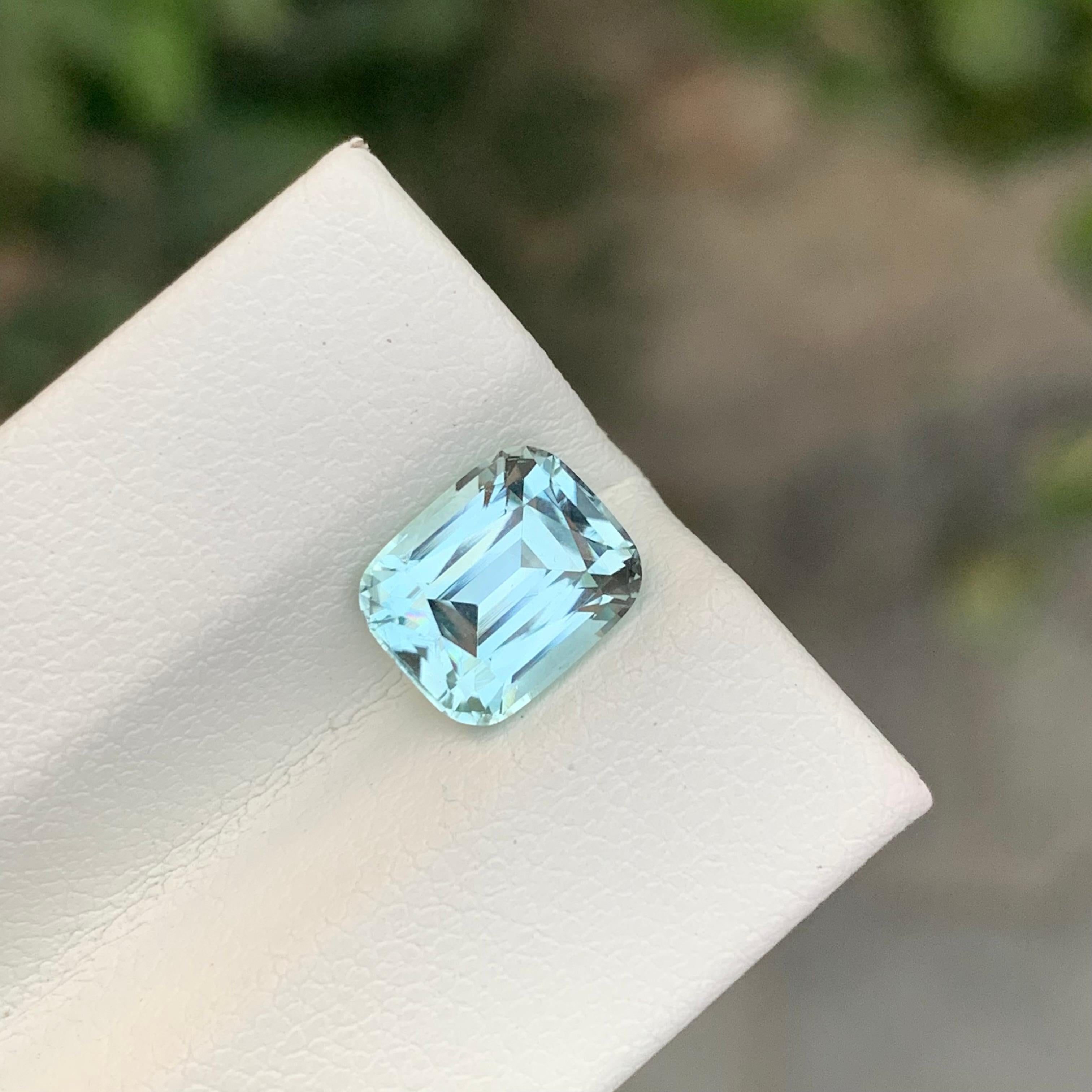 Loose Aquamarine

Weight: 2.65 Carats
Dimension: 8.6 x 7.0 x 5.6 Mm
Origin: Shigar Valley Pakistan
Color: White Blue
Shape: Cushion 
Treatment: Non
Certficate: On Customer Demand

Aquamarine is a captivating gemstone renowned for its serene blue