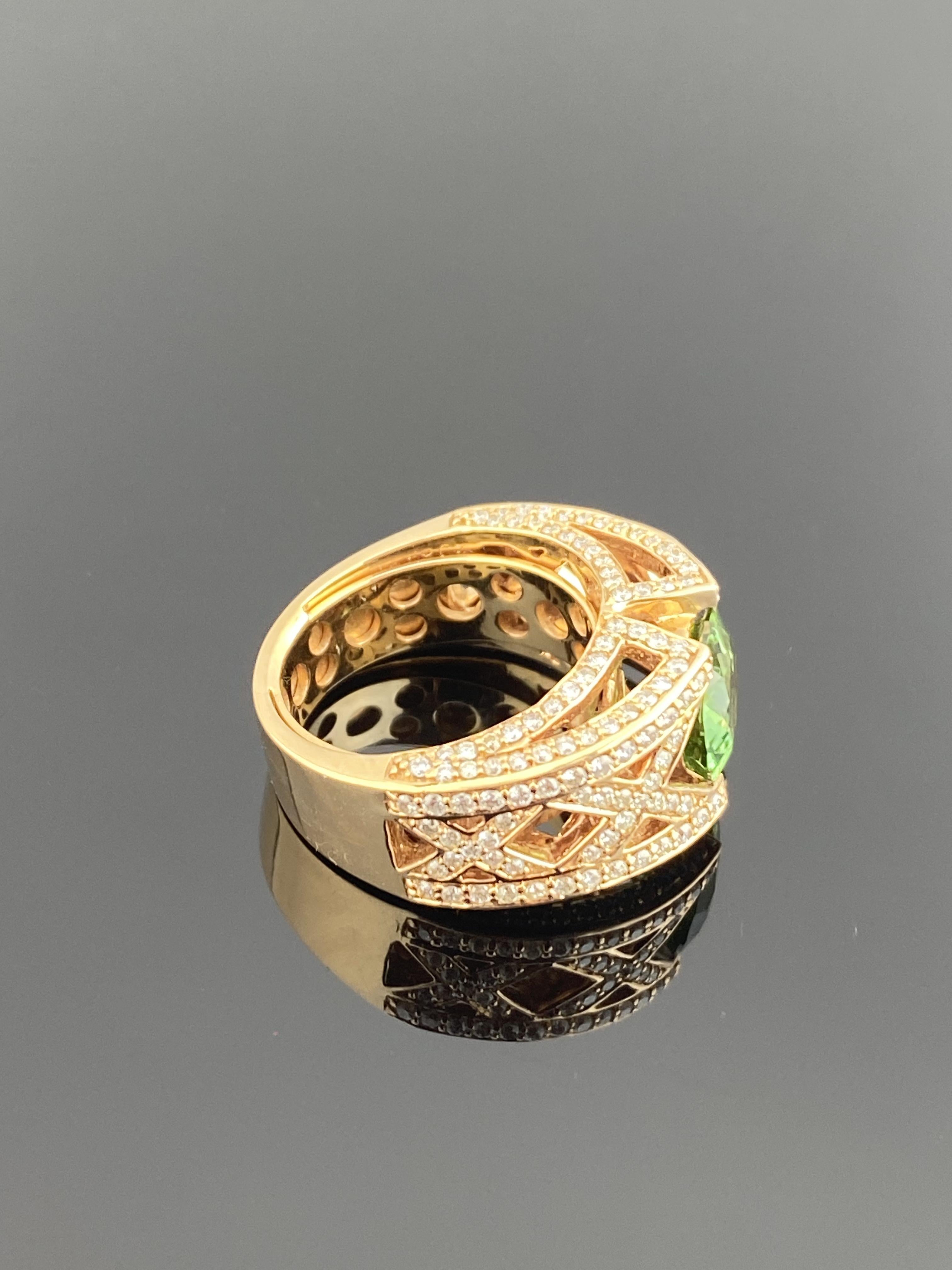 Aesthetic Movement 2.65 Carat Natural Oval Tsavorite Garnet and Diamond Ring Set in 18K Rose Gold For Sale