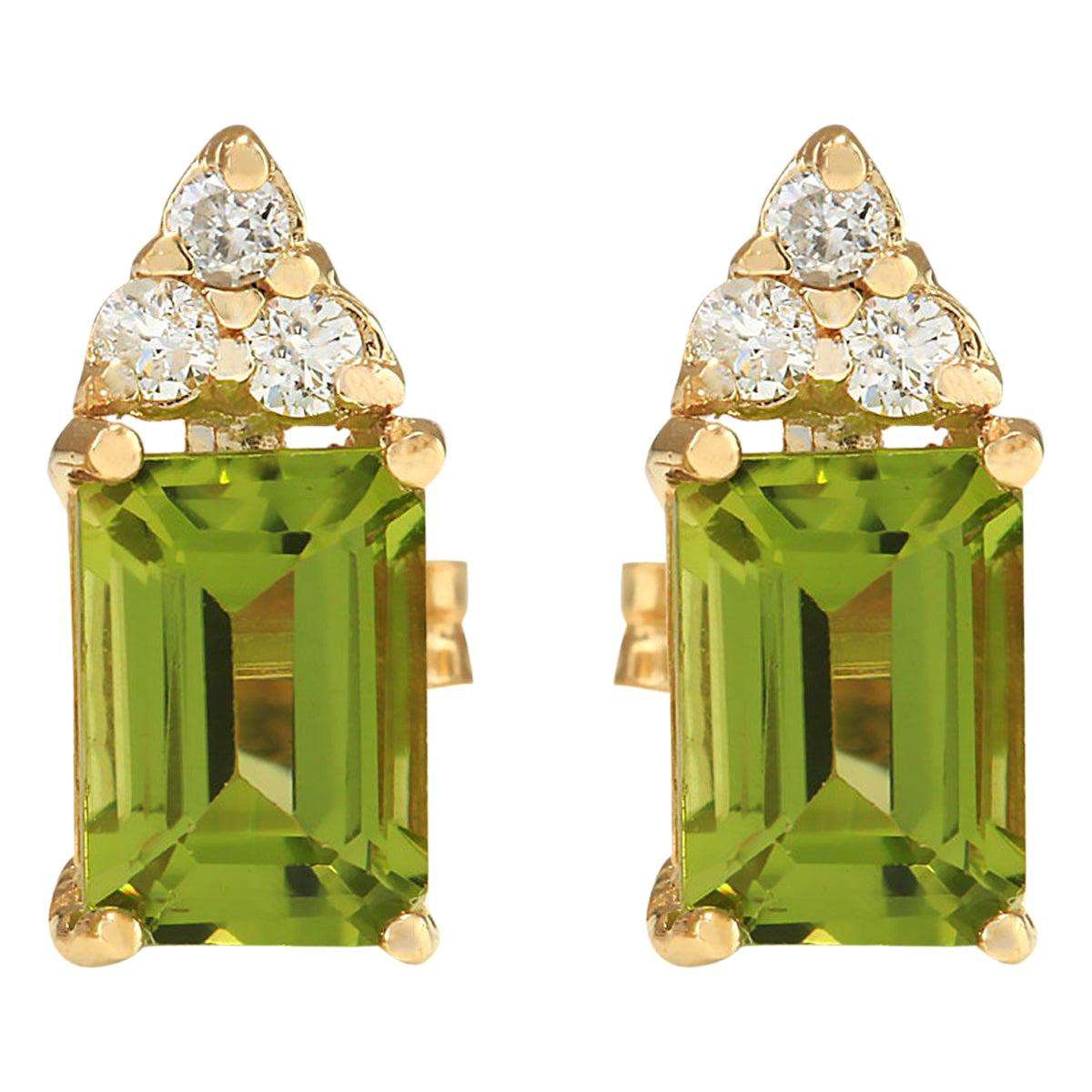 Peridot Diamond Earrings In 14 Karat Yellow Gold For Sale