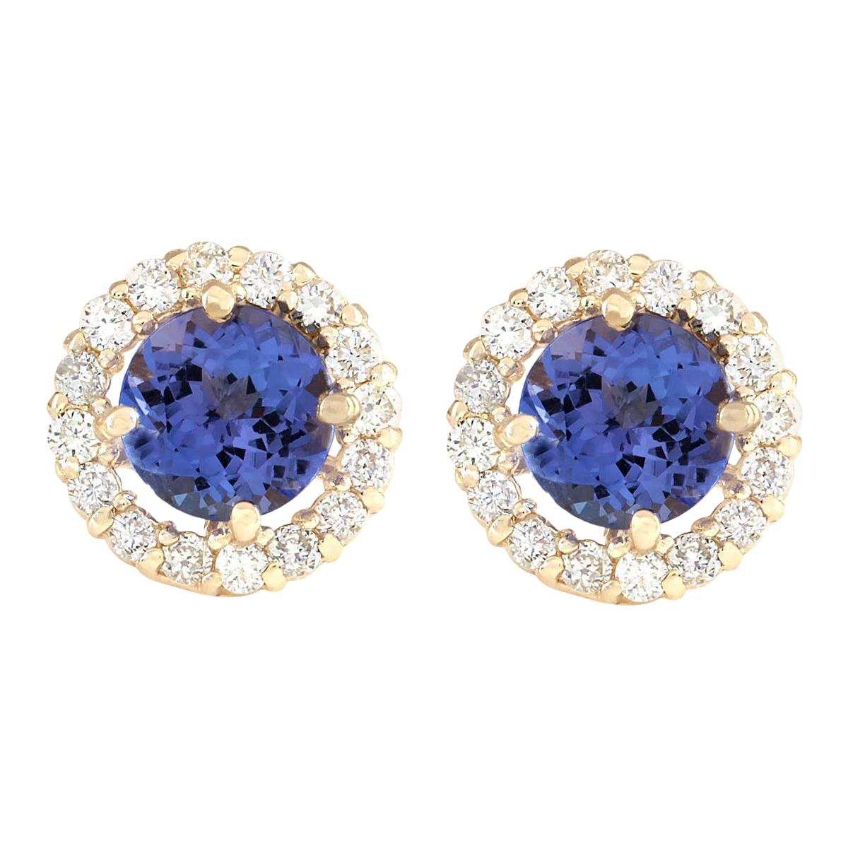 Natural Tanzanite Diamond Earrings In 14 Karat Yellow Gold 