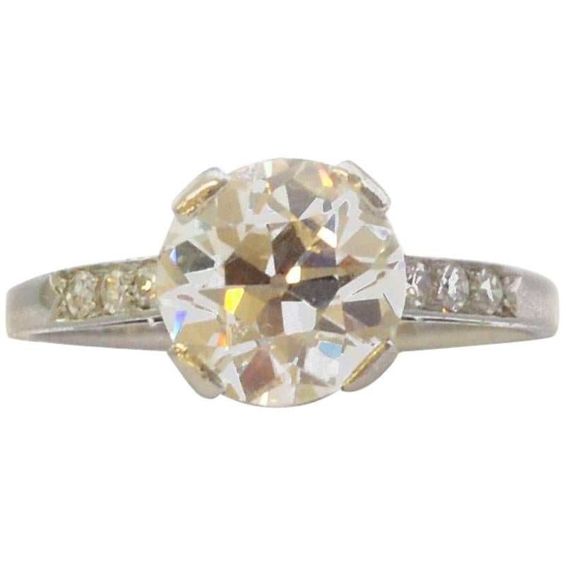 2.65 Carat Old Cut Diamond Solitaire Single Stone Platinum Engagement Ring For Sale