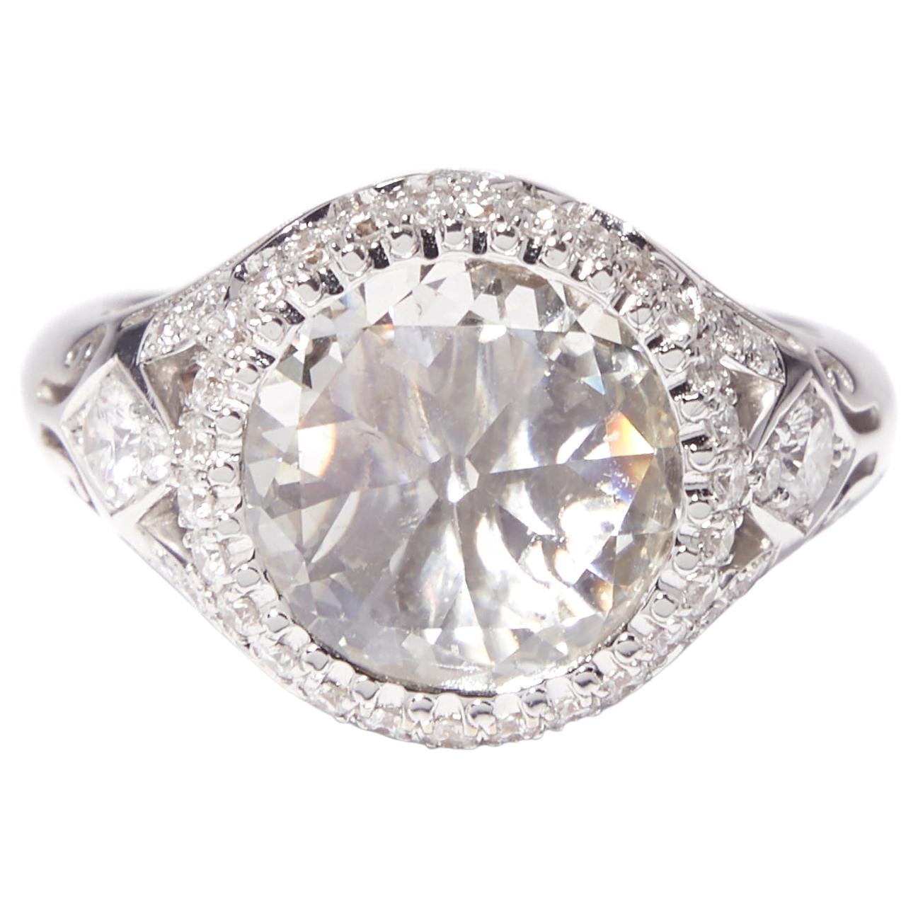 2.65 Carat Old European Cut Diamond Engagement Ring in 18 Karat White Gold