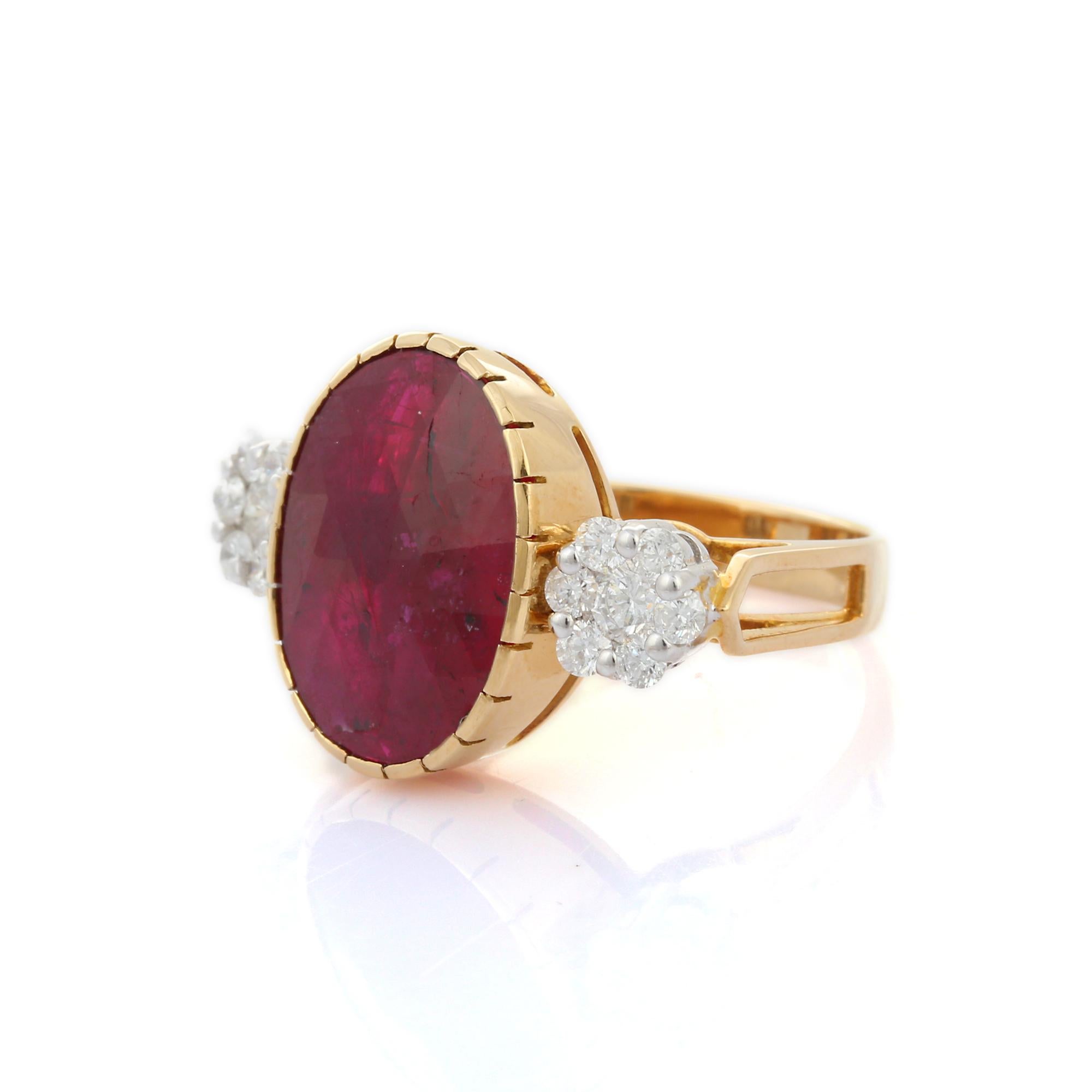 For Sale:  2.65 Carat Oval Cut Ruby Diamond Engagement Ring in 18 Karat Yellow Gold 4