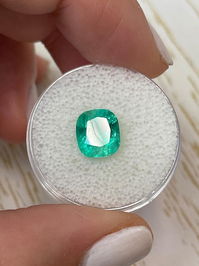2.65 Carat Pastel Green Colombian Emerald - Elongated Cushion Cut Genuine Gem For Sale 1