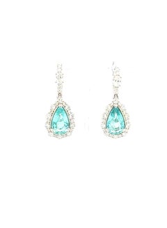 Orecchini pendenti di diamanti con tormalina Paraiba taglio pera da 2,65 carati