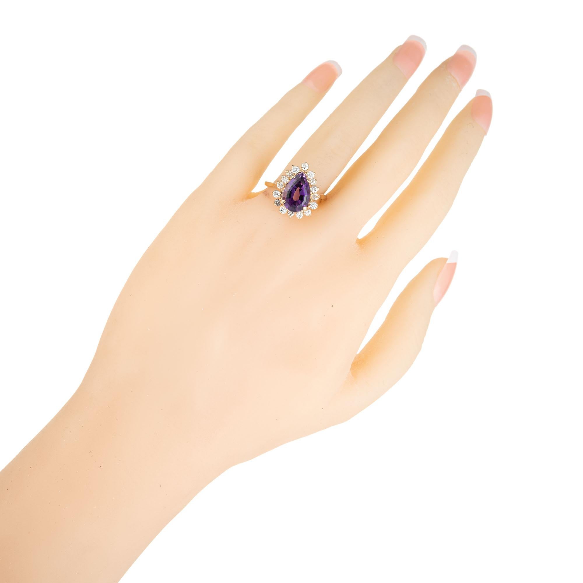 2.65 Carat Pear Shaped Natural Amethyst Diamond Halo Gold Ring In Good Condition For Sale In Stamford, CT