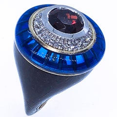 Berca 2.65 Kt Red Garnet White Diamond Blue Enamel 18Kt Gold Brass Cocktail Ring