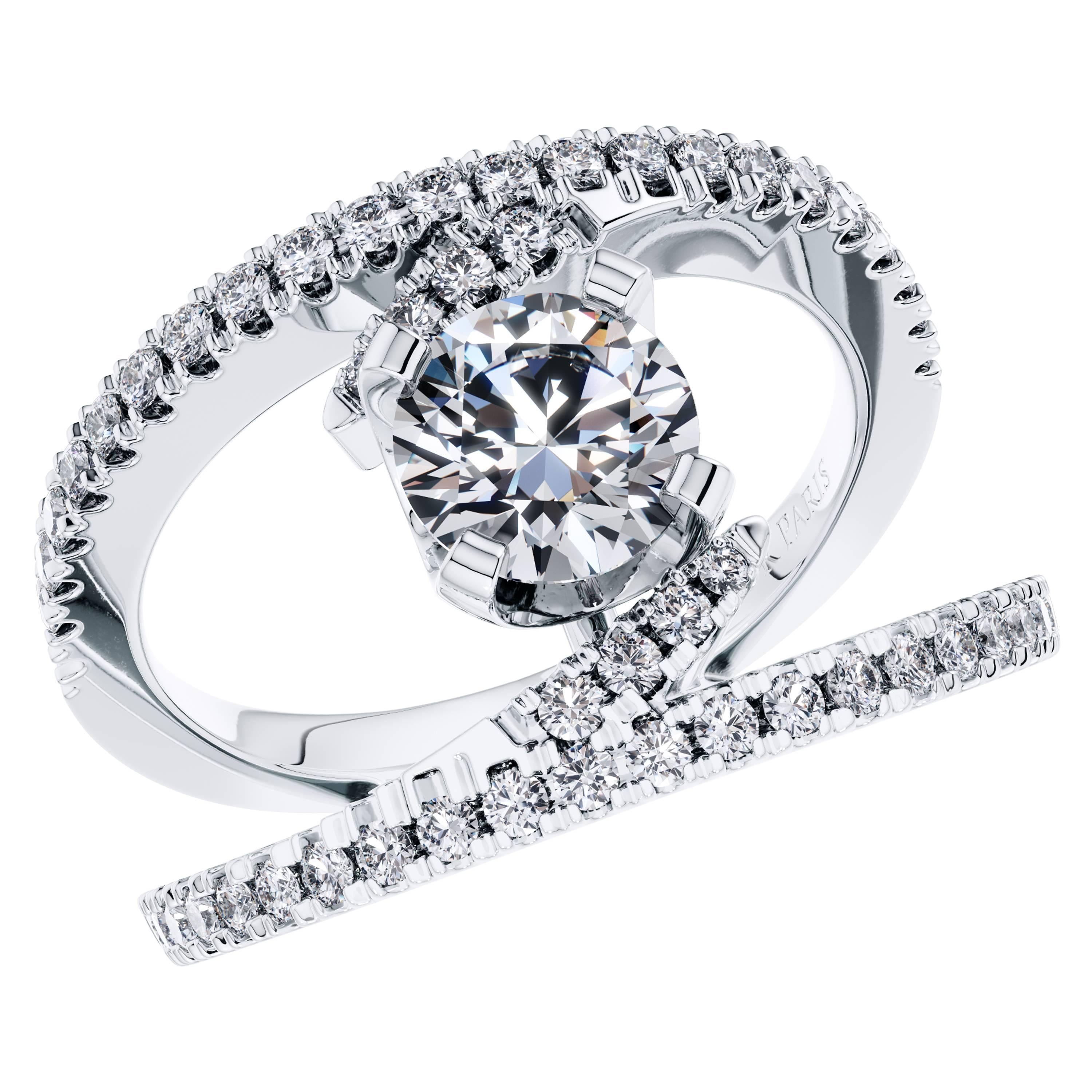 This Stunning 2.00 Carat Round Brilliant Cross Over Diamond Engagement Ring White Color H Clarity SI1 featuring 0.65 Carat of White Round Diamonds giving this Ring an exceptional look and timeless glamour in its 18 Karat White Gold Setting. UK size