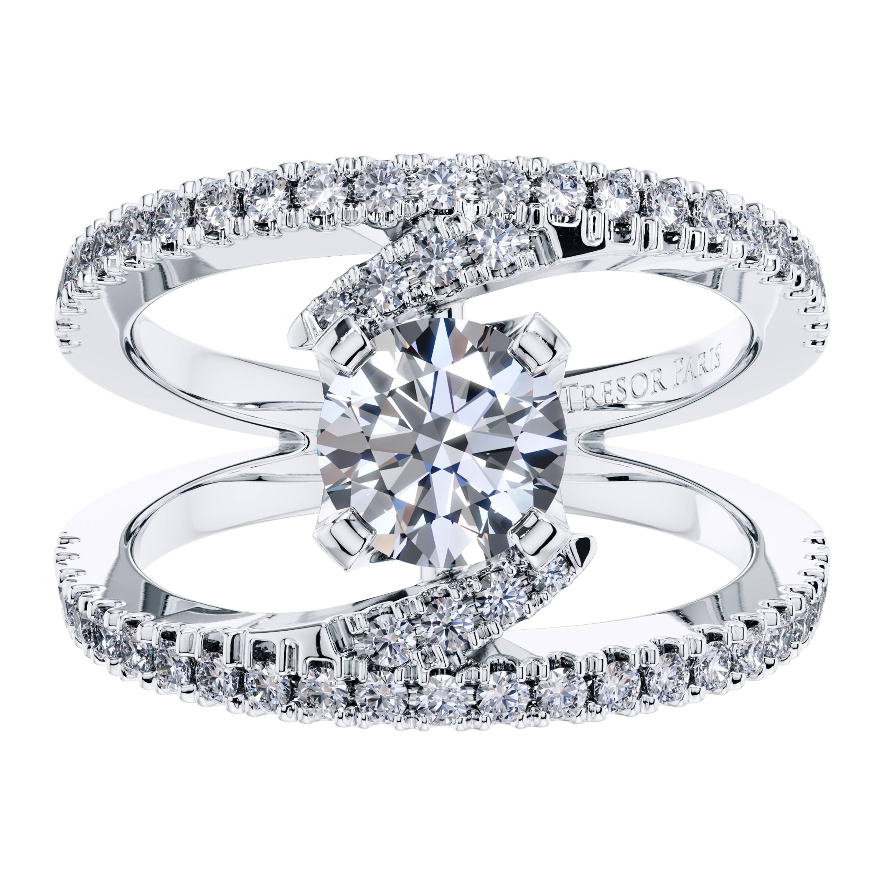 2.65 Carat Round Brilliant Diamond 18 KT White Gold Cross Over Engagement Ring