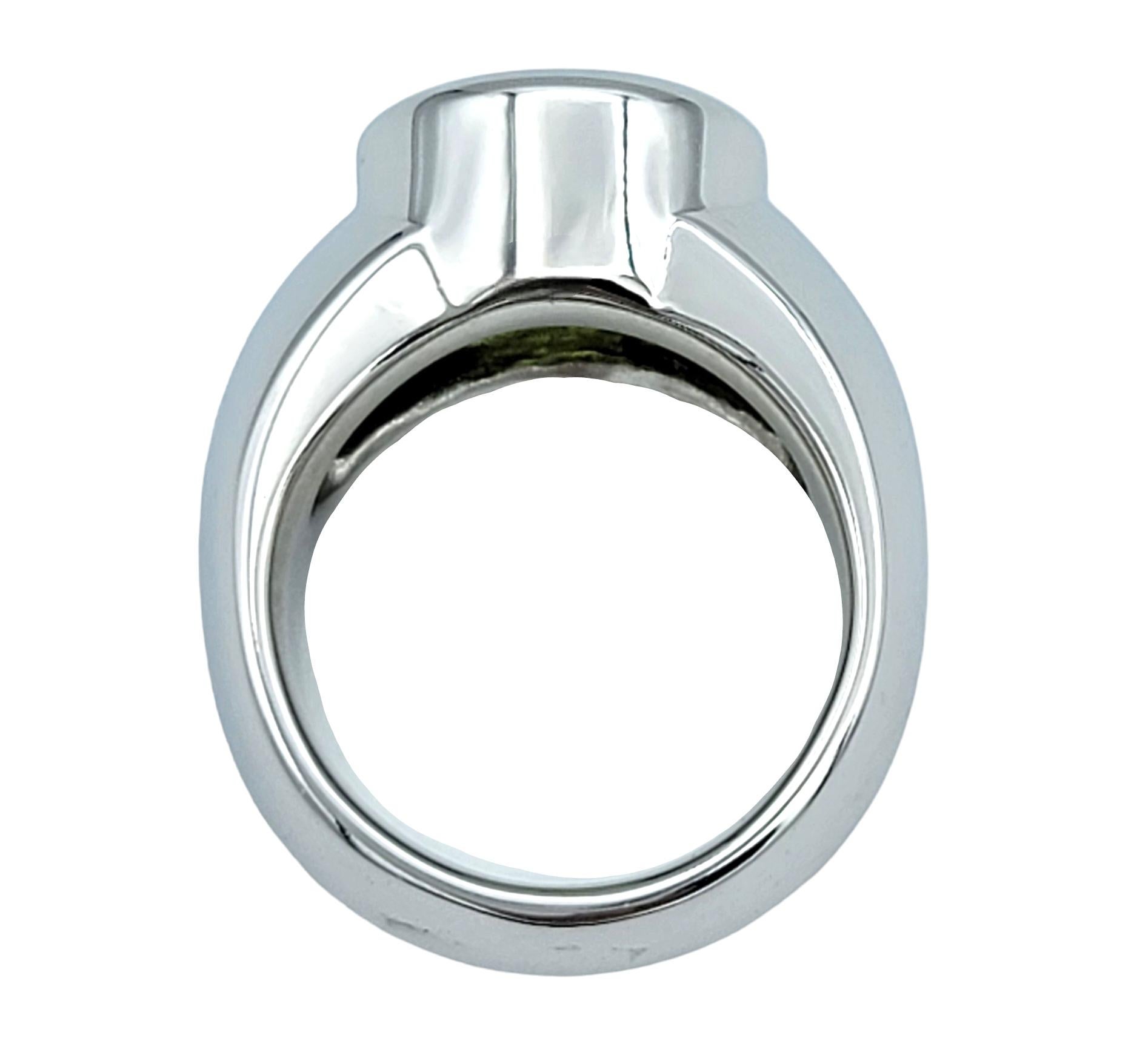 2.65 Carat Round Cut Bezel Set Peridot Wide Band Ring in 14 Karat White Gold For Sale 1