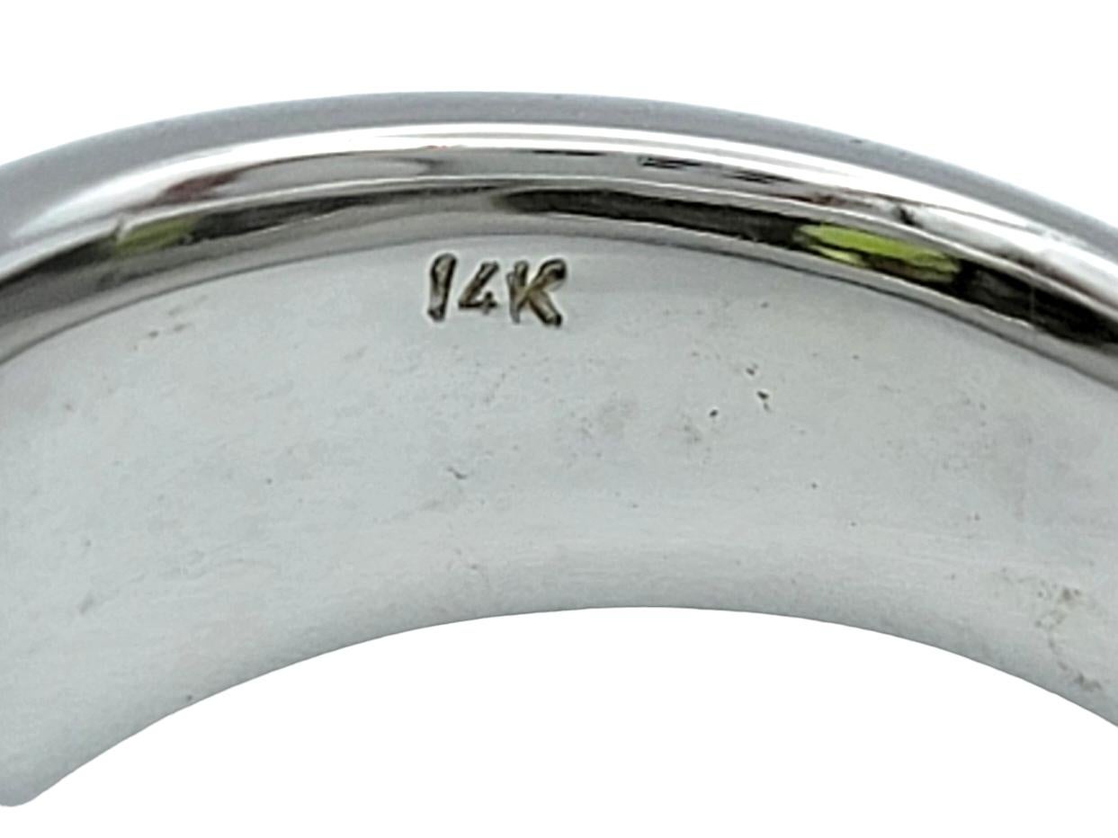 2.65 Carat Round Cut Bezel Set Peridot Wide Band Ring in 14 Karat White Gold For Sale 3