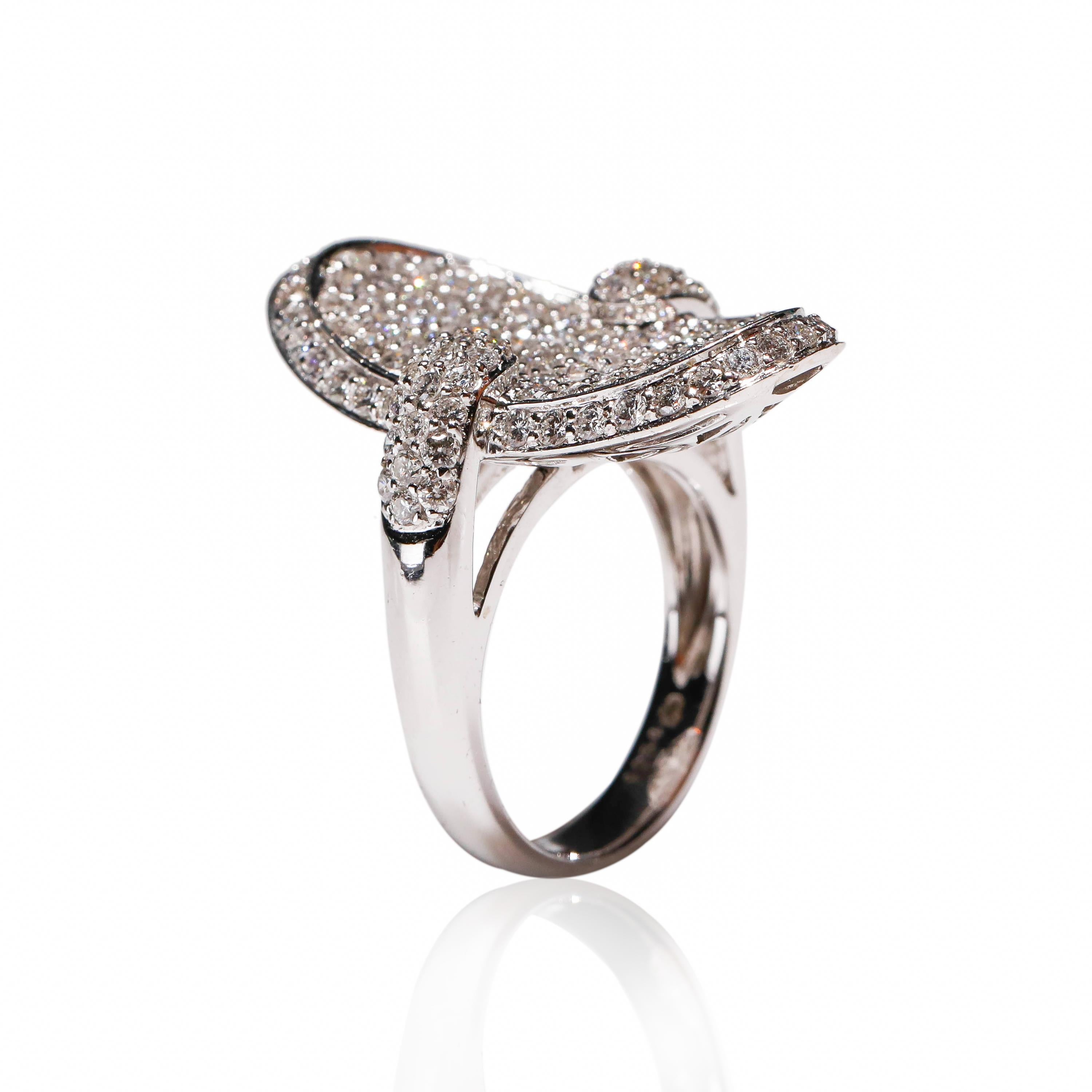 2.65 Carat Round Cut Pavé Diamond 14 Karat White Gold Engagement Designer Ring For Sale 2