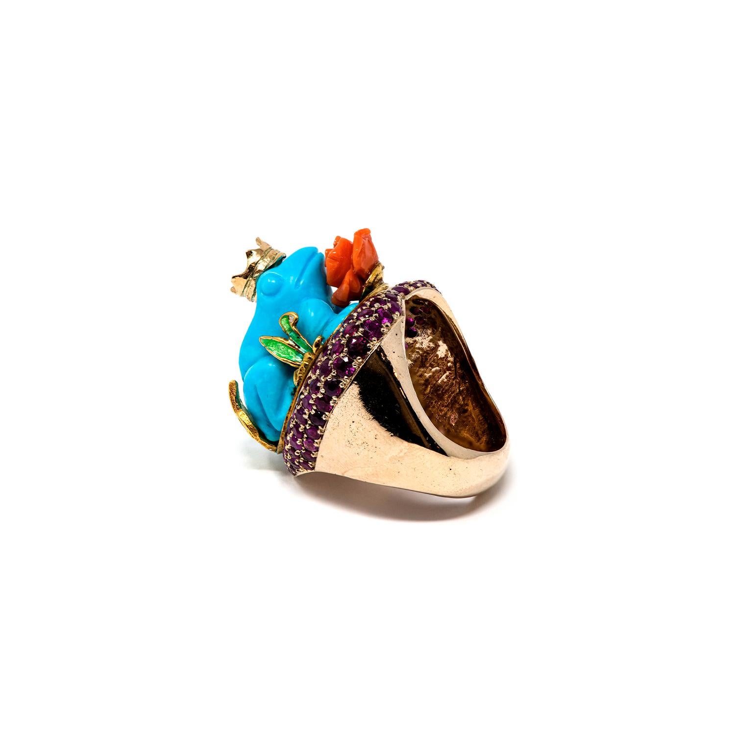 Brilliant Cut 2.65 Carat Rubies Blue Turquoise Red Coral Heart White Gold Cocktail Ring