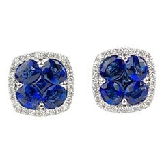 2.65 Carat Sapphire and 0.26 Carat Diamond Stud Earrings in 18 Karat White Gold
