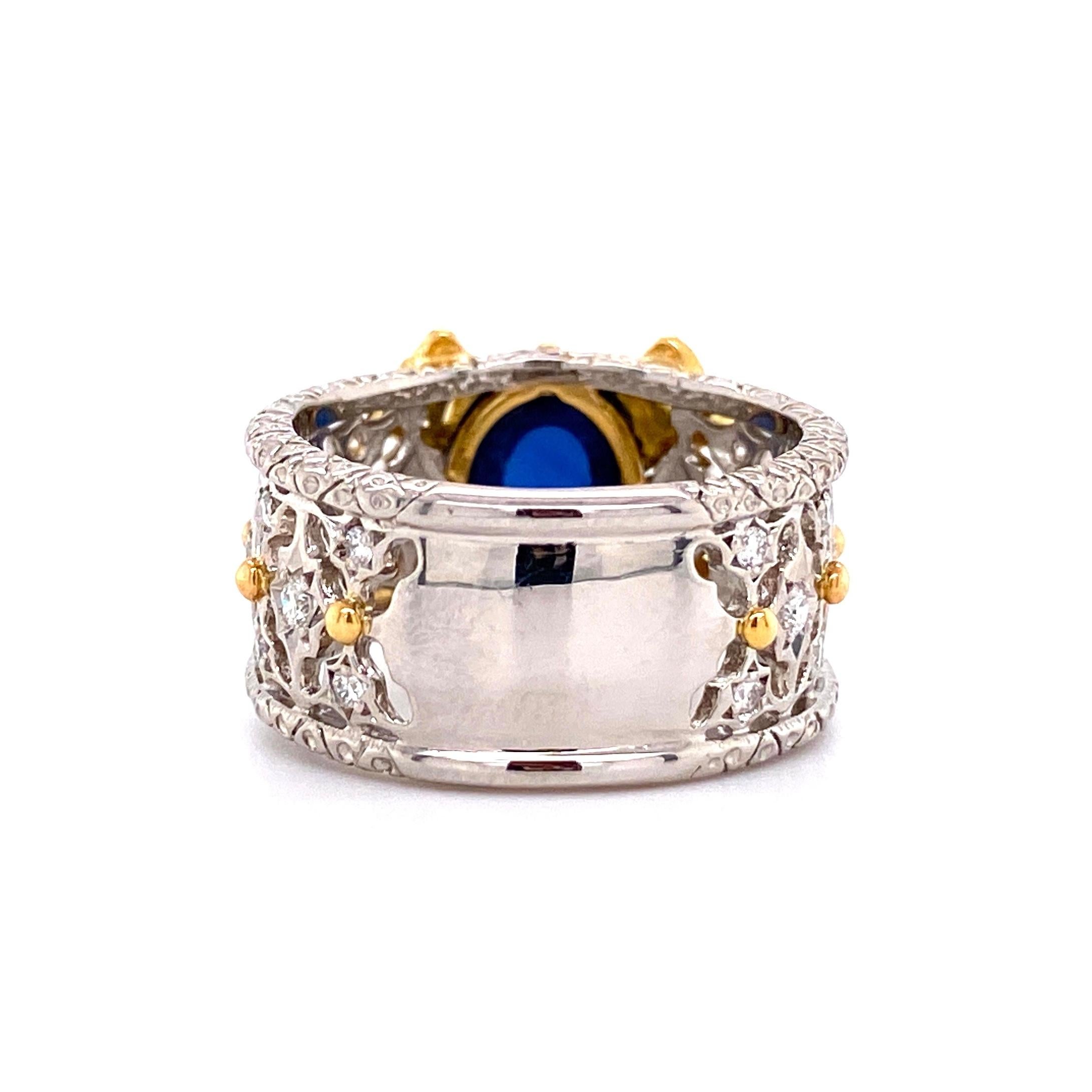 Women's 2.65 Carat Sapphire and Diamond Platinum Cocktail Band Ring Estate Fine Jewelry For Sale