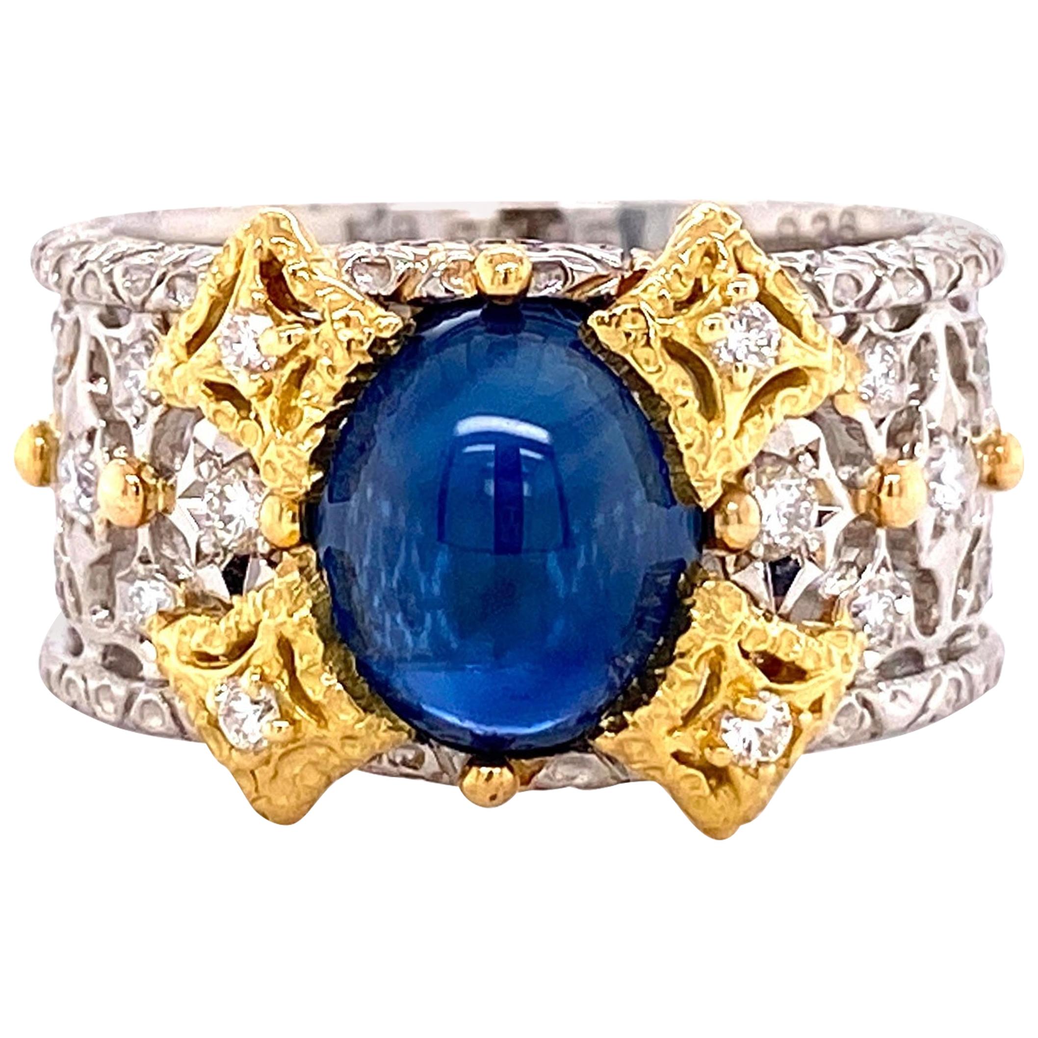 2.65 Carat Sapphire and Diamond Platinum Cocktail Band Ring Estate Fine Jewelry