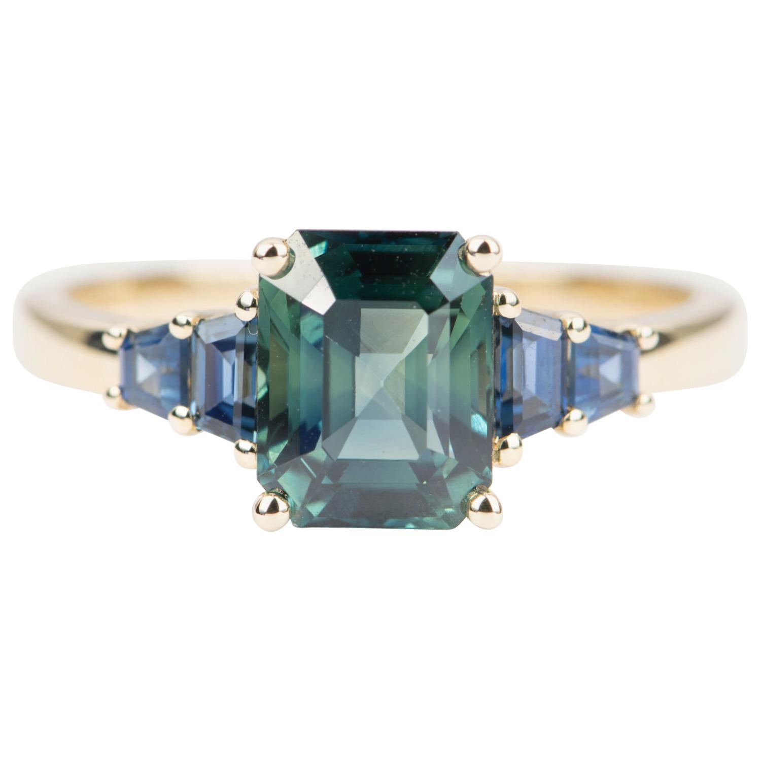 2.65 Carat Teal Blue Sapphire Engagement Ring 14 Karat Yellow Gold AD1872-2