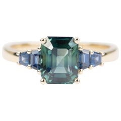 2.65 Karat Teal Blue Sapphire Verlobungsring 14 Karat Gelbgold AD1872-2