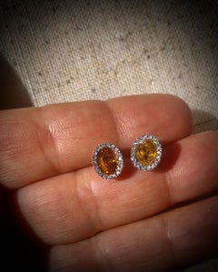 2.65 Carat Vivid Yellow Sapphire Diamond Stud Earrings 18K Gold